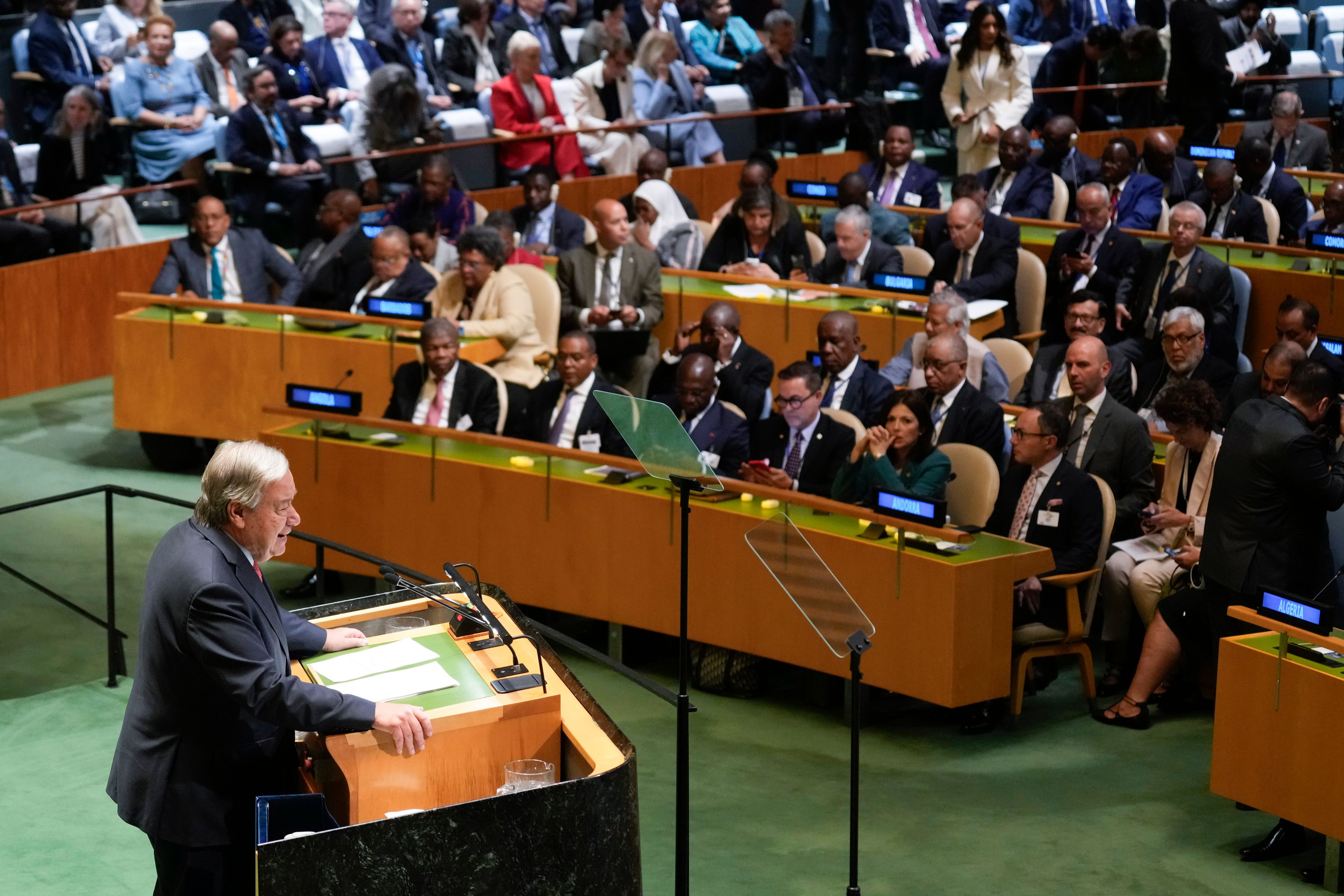 United Nations Secretary-General António Guterres addresses the 79th session of the United Nations General Assembly at United Nations headquarters, Tuesday, Sept. 24, 2024. (AP Photo/Seth Wenig)