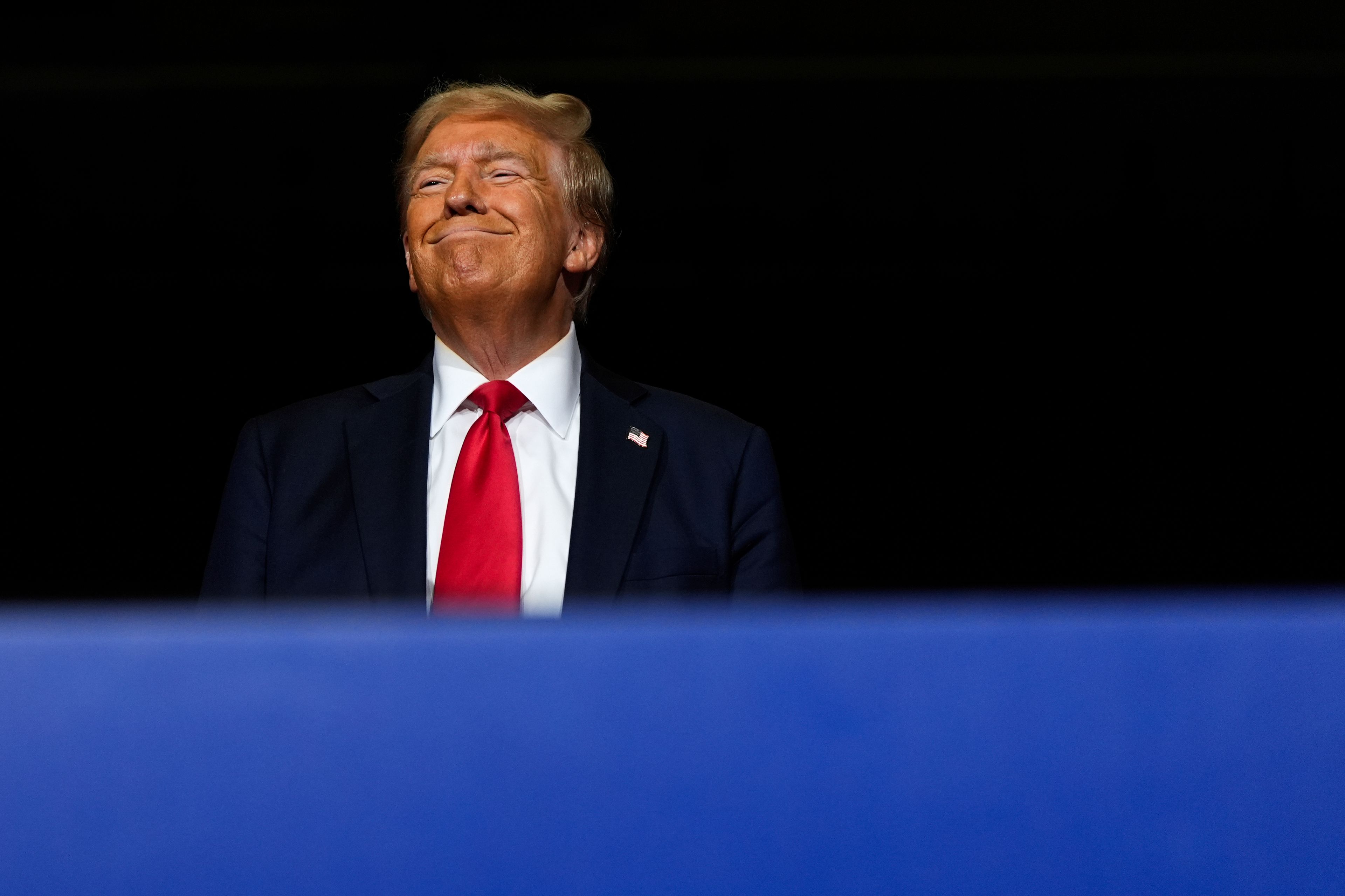 Republican presidential nominee former President Donald Trump arrives for a campaign rally at Grand Sierra Resort and Casino, Friday, Oct. 11, 2024, in Reno, Nev. (AP Photo/Julia Demaree Nikhinson)