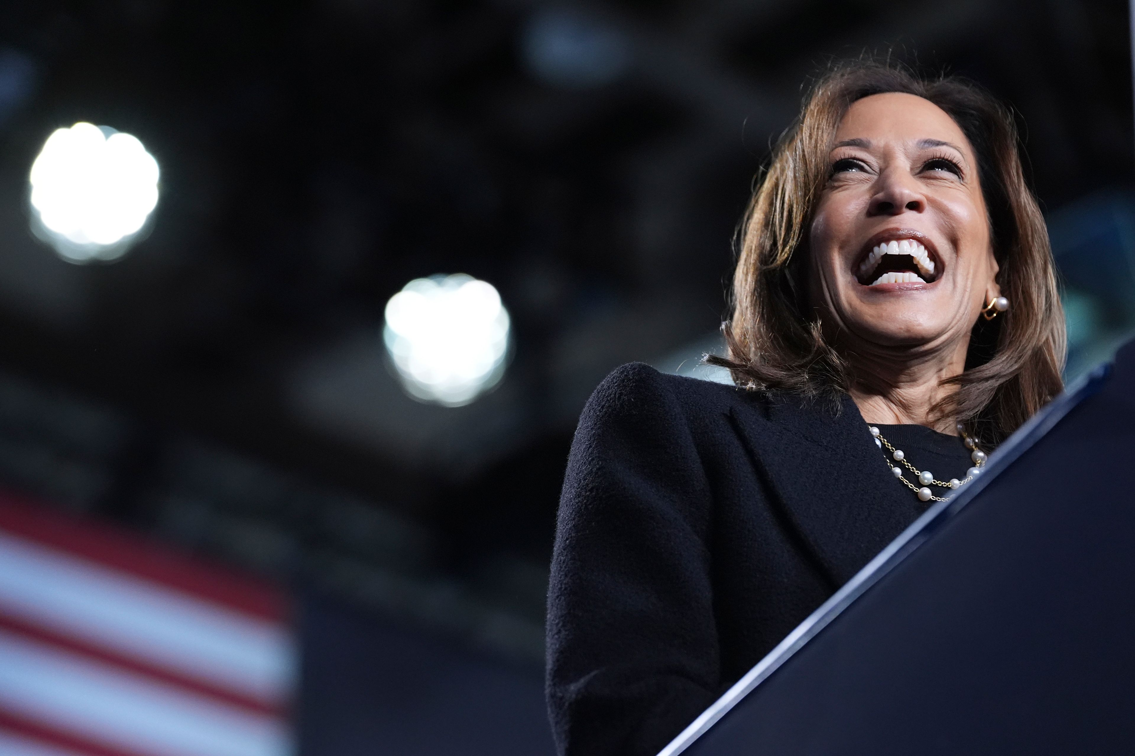 Democratic presidential nominee Vice President Kamala Harris speaks during a campaign rally in Memorial Hall at Muhlenberg College in Allentown, Pa., Monday, Nov. 4, 2024. (AP Photo/Jacquelyn Martin)