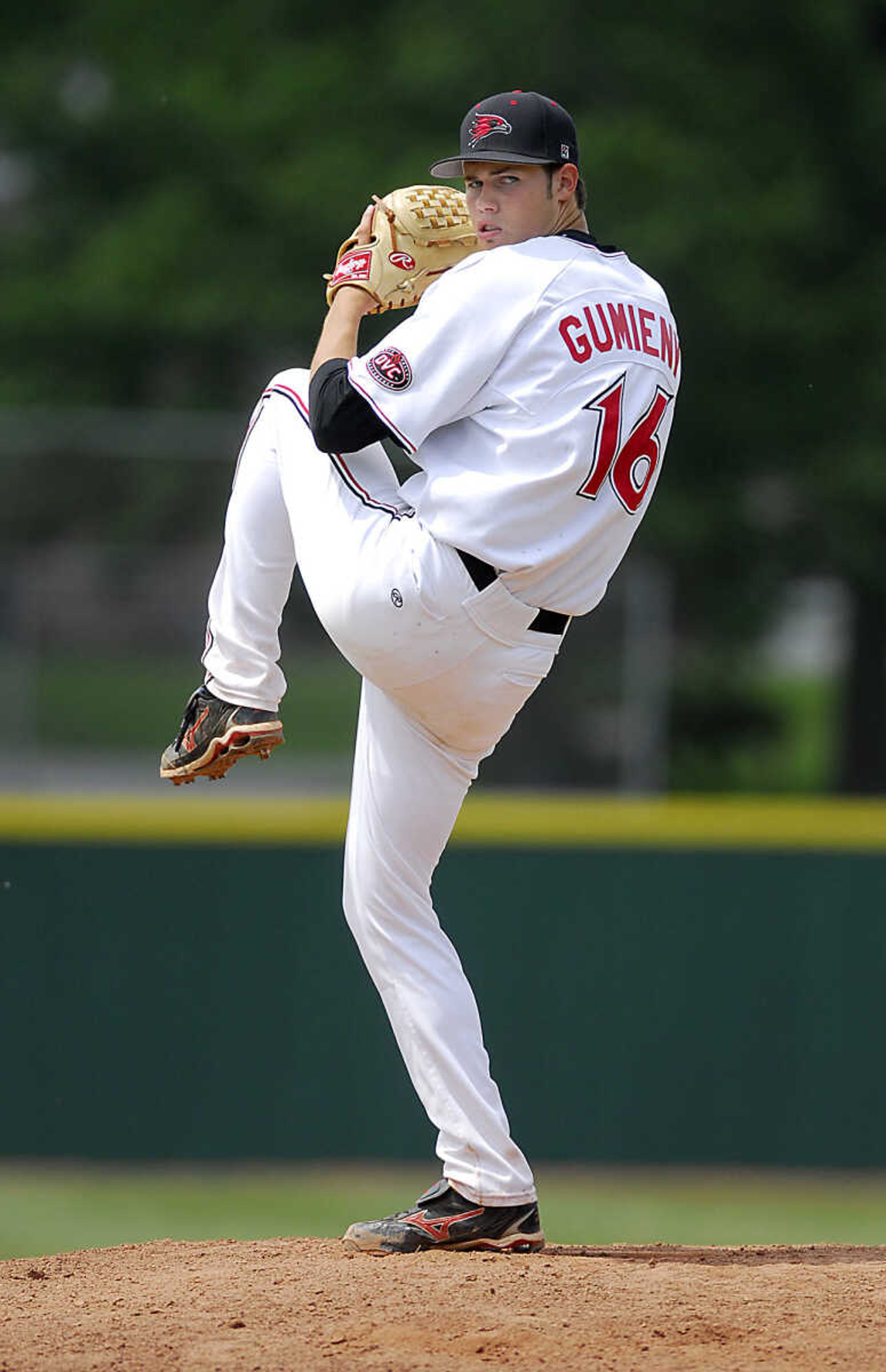 KIT DOYLE ~ kdoyle@semissourian.com
Junior Kyle Gumieny pitches Friday, May 15, 2009, at Capaha Field.