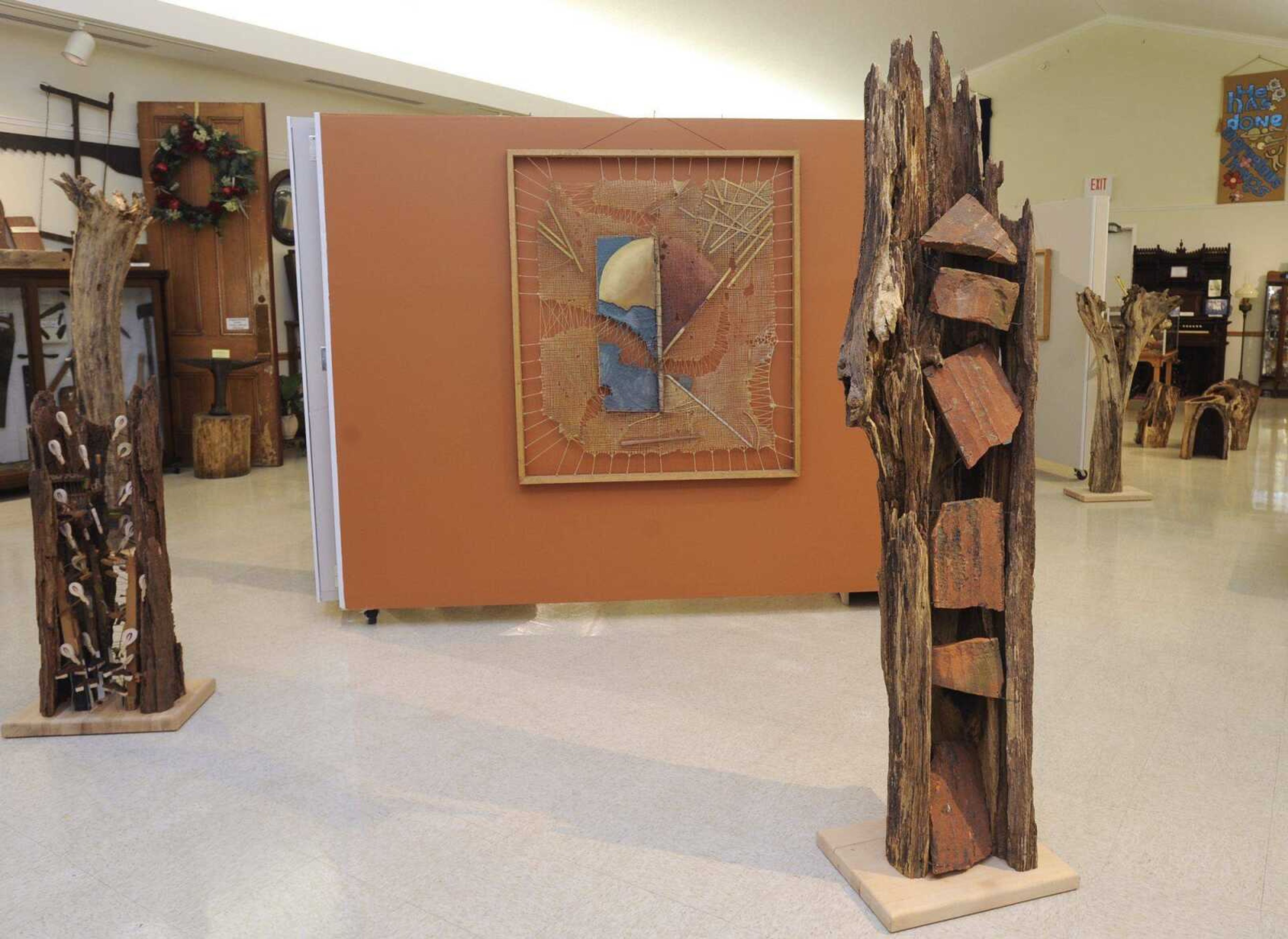 "Altenburg," a sculpture by Kurt Mueller, stands at the right of a paintwork, "North Barrel Vault," on Wednesday, Oct. 15, 2014 at the Lutheran Heritage Center and Museum in Altenburg, Missouri. (Fred Lynch)