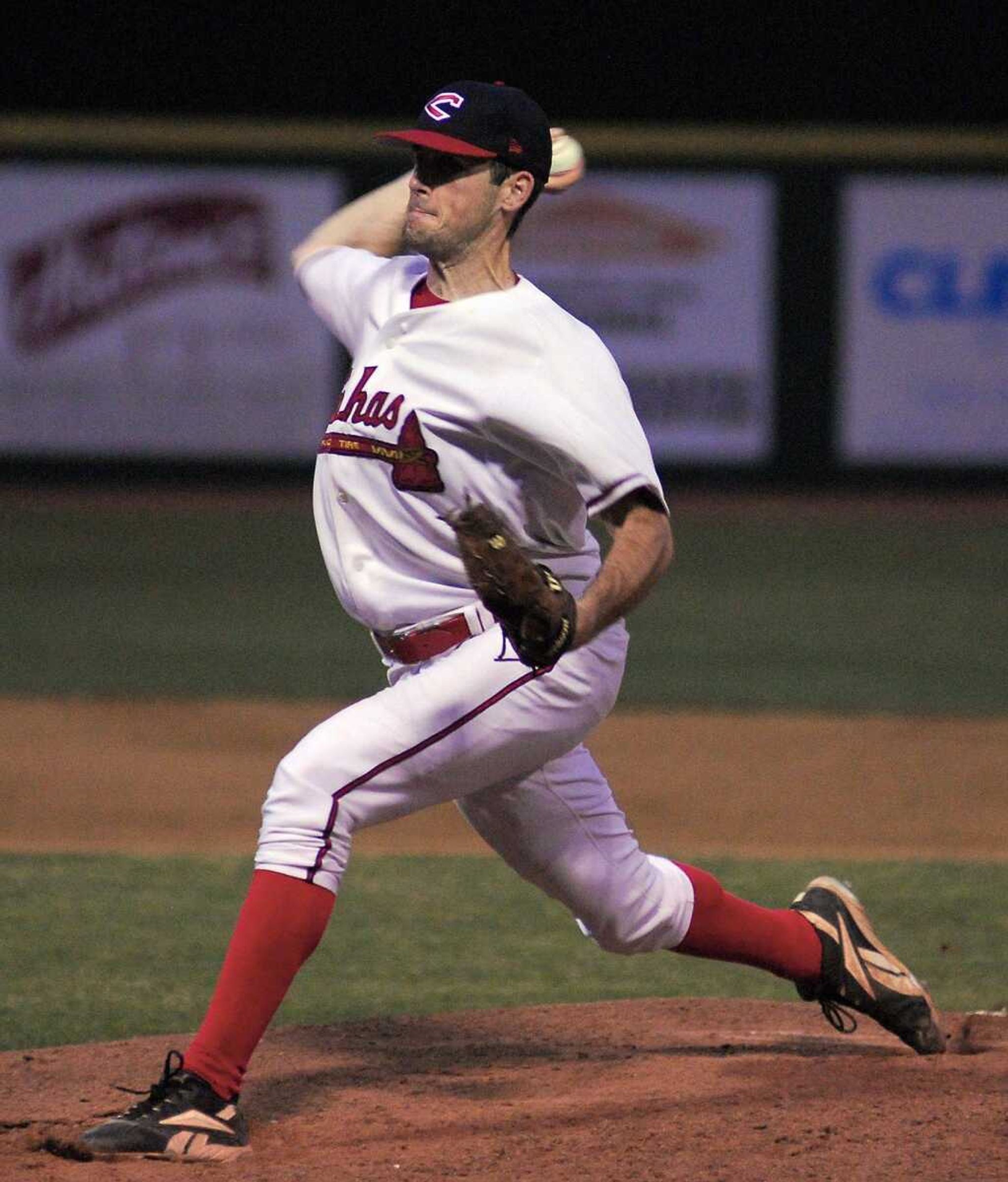 The Capahas Anthony Maupin pitches in the third inning against the Valmeyer Lakers Friday, June 4, 2010 at Capaha Field. (Laura Simon)