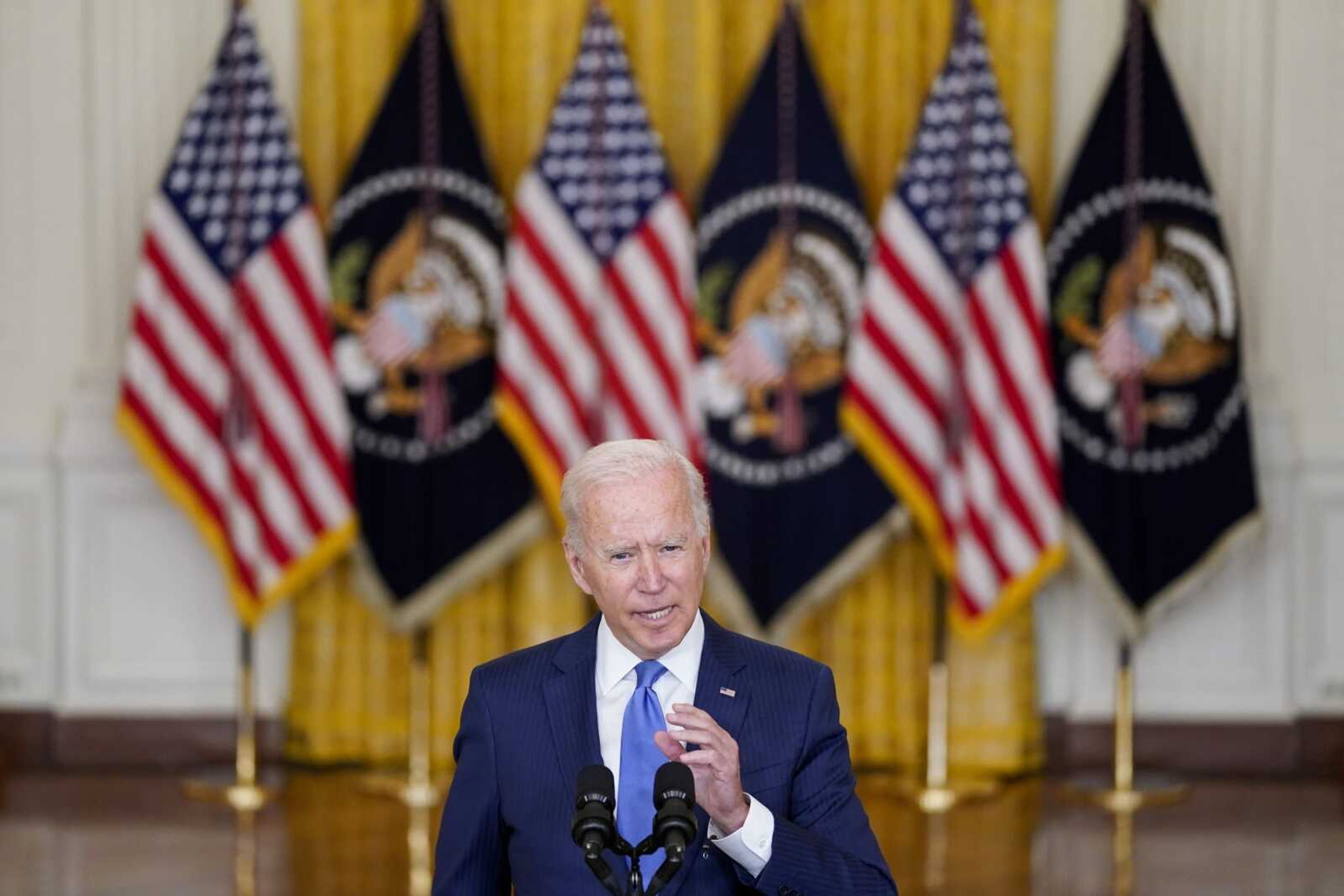 President Joe Biden delivers remarks on the economy in the East Room of the White House on Thursday in Washington.