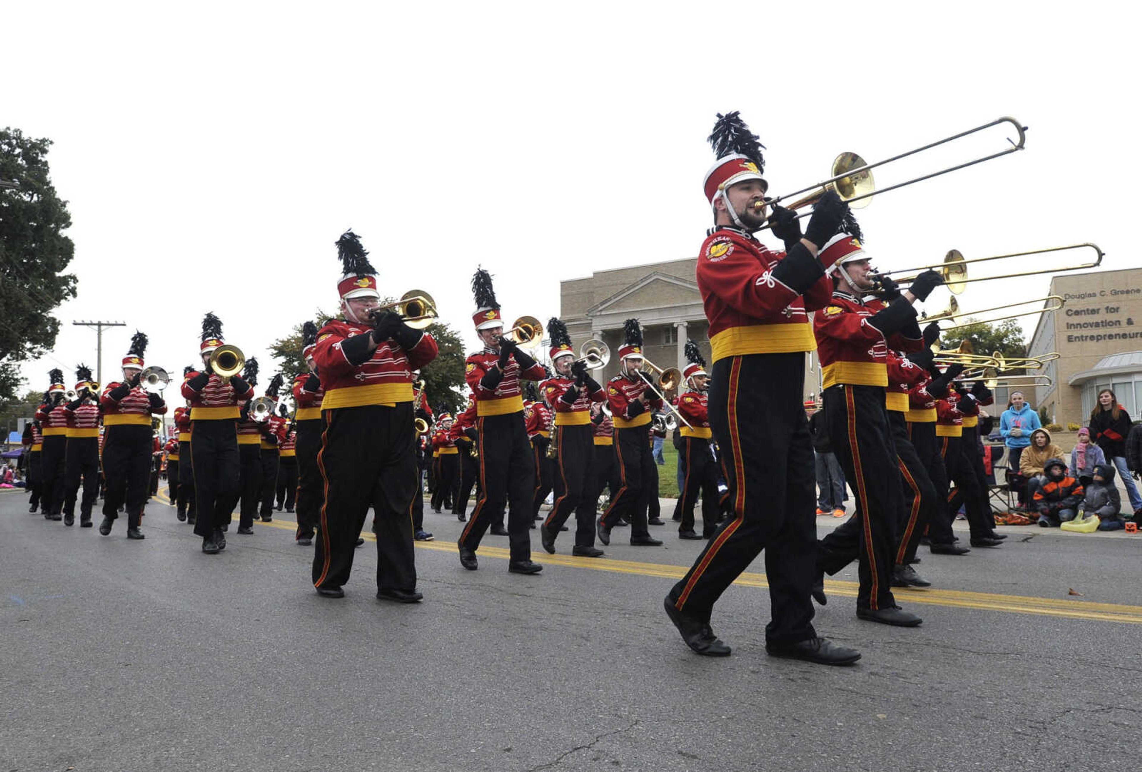 FRED LYNCH ~ flynch@semissourian.com
The Golden Eagles Marching Band marches in the SEMO Homecoming parade Saturday, Oct. 26, 2013 in Cape Girardeau.