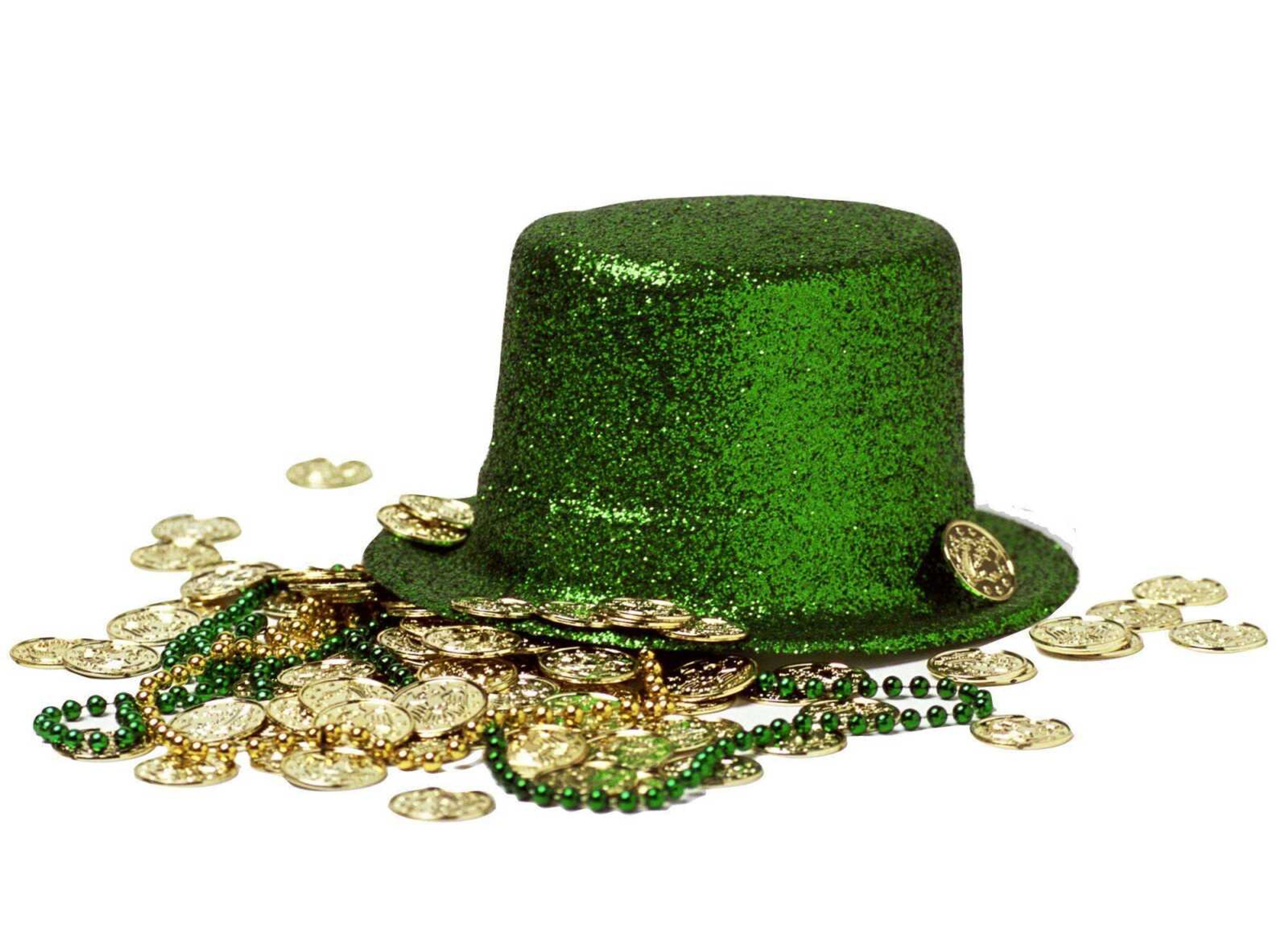 St. Patrick's Day hat with gold coins and beads