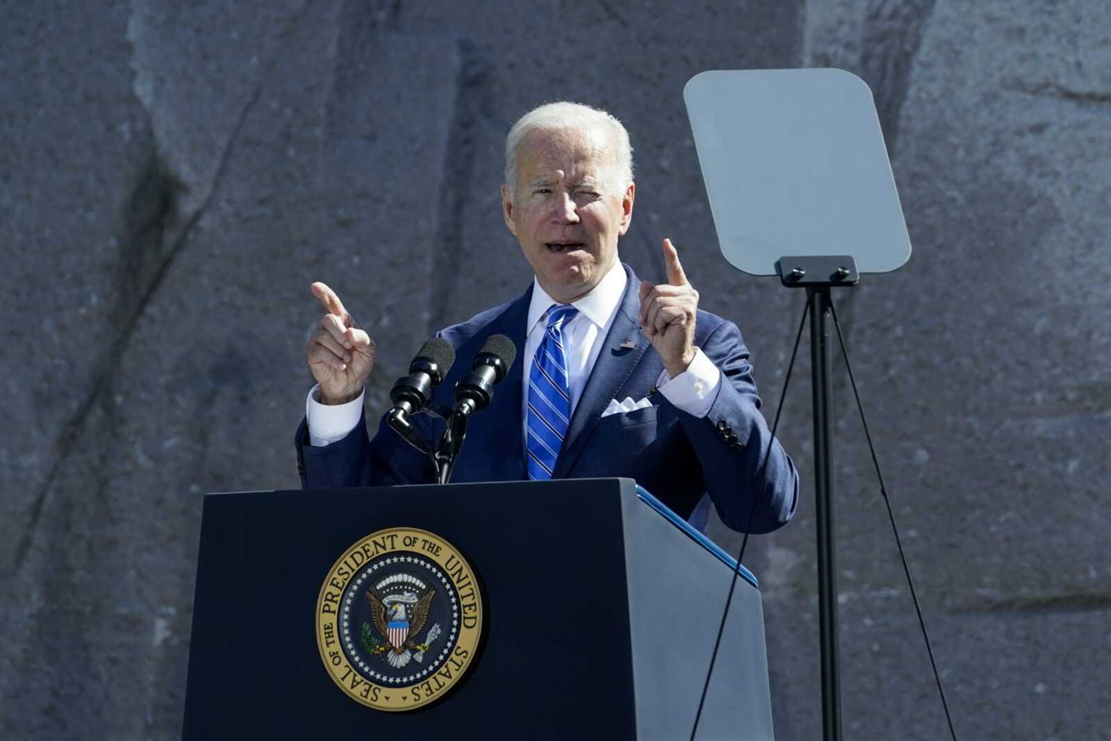 President Joe Biden speaks during an event marking the 10th anniversary of the dedication of the Martin Luther King Jr. Memorial on Thursday in Washington.