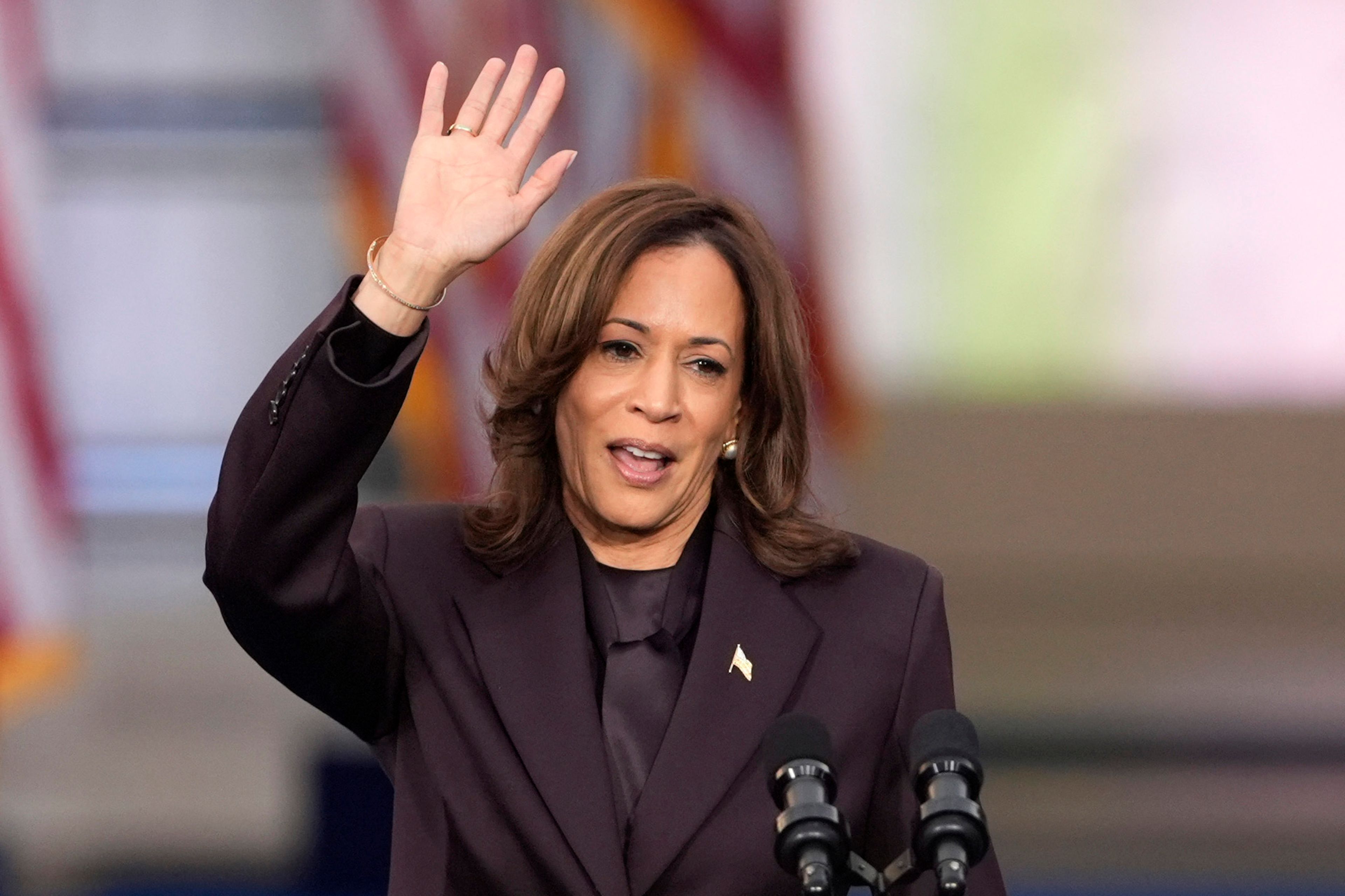 Vice President Kamala Harris departs after delivering a concession speech for the 2024 presidential election on the campus of Howard University in Washington, Wednesday, Nov. 6, 2024. (AP Photo/J. Scott Applewhite)