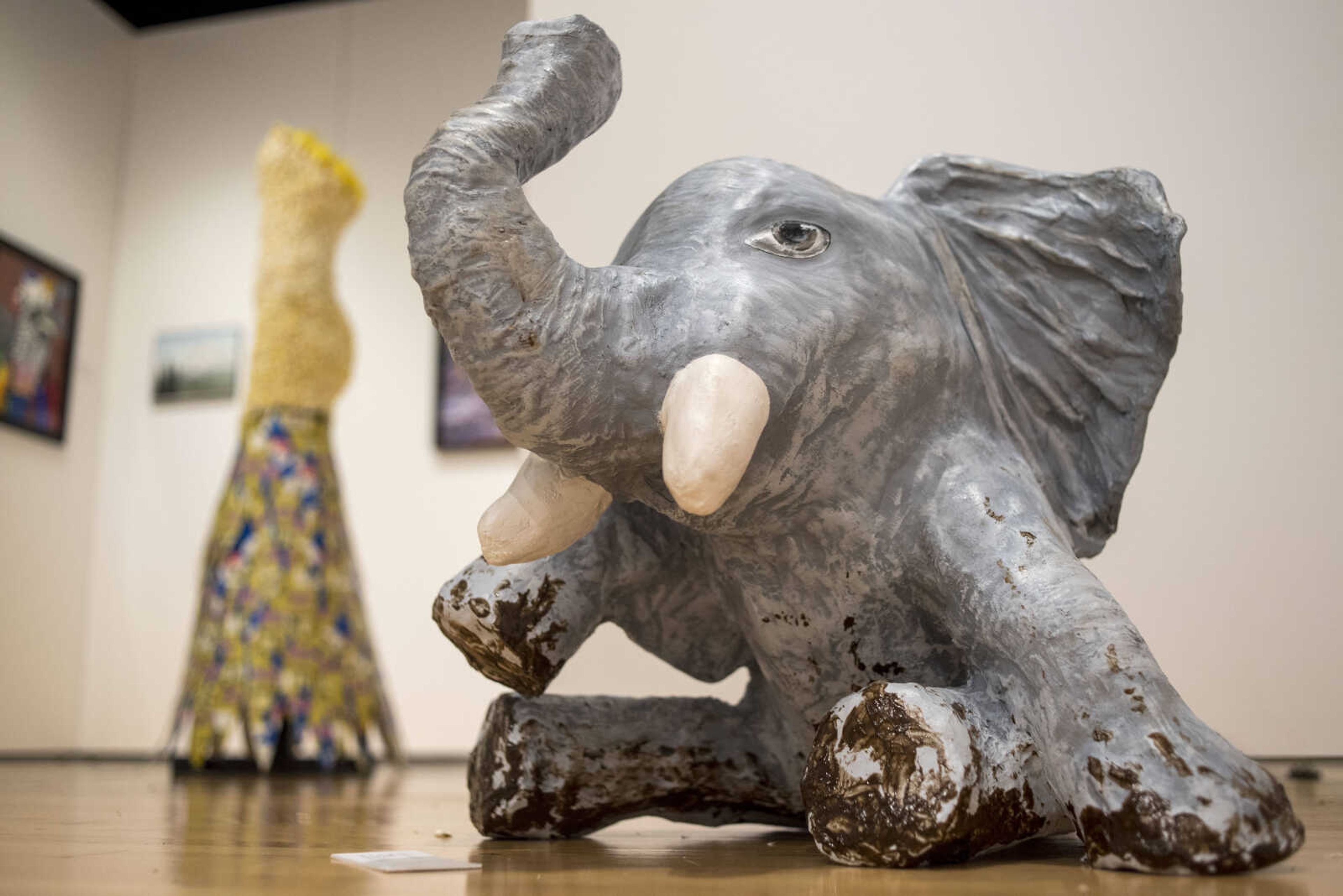 "Muddy," a sculpture by Ste. Genevieve student Josie Geisner, is seen among other works of art during the 41st annual Exhibiting Excellence high school art exhibit at the Crisp Museum at Southeast Missouri State University's River Campus Sunday, Feb. 10, 2019.