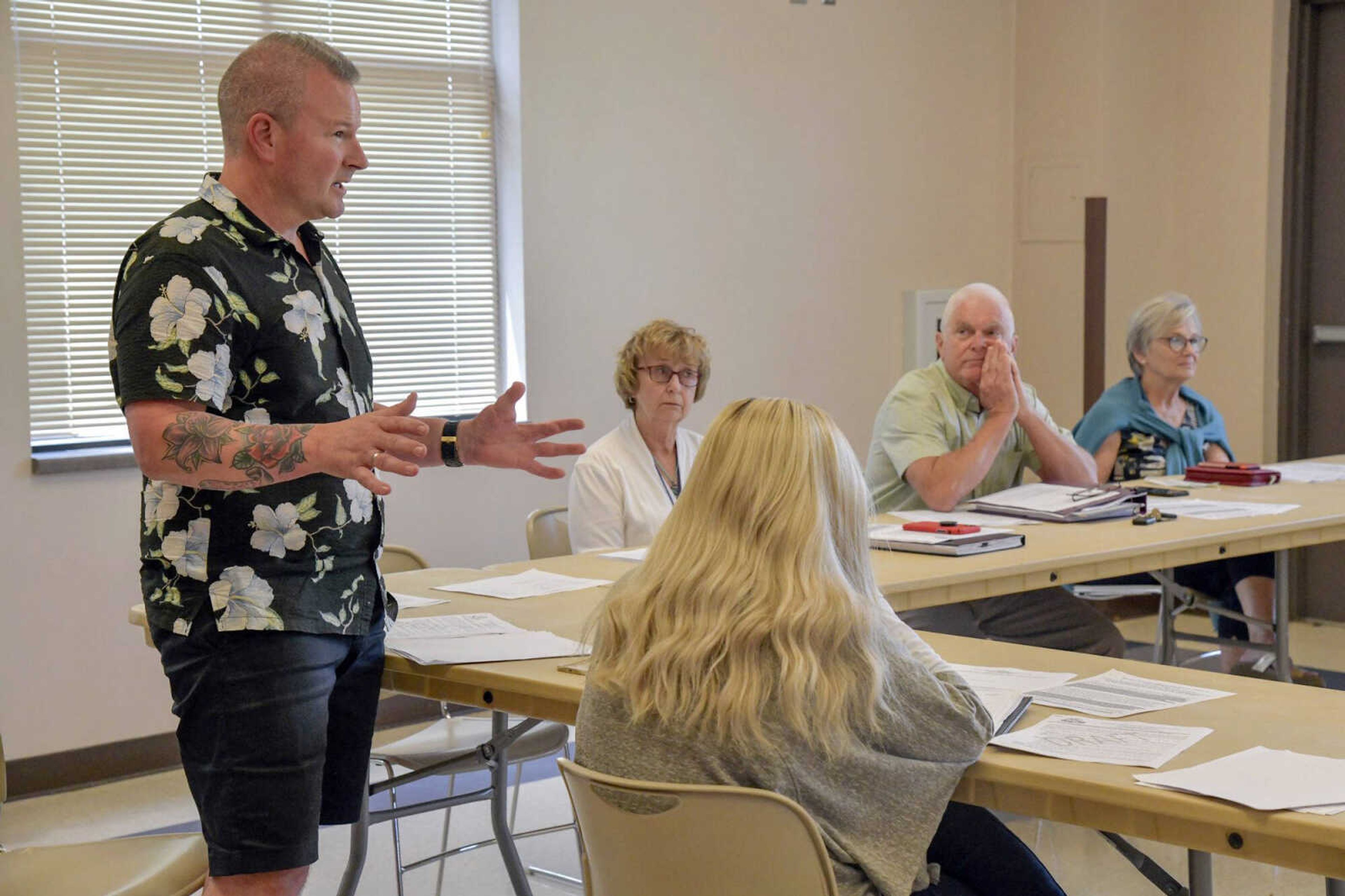 Cape Girardeau County Public Health Center board member Eric Becking, newly elected this year, speaks during the board’s meeting Tuesday at Shawnee Park Center in Cape Girardeau. “We are not the enemy,” he said in response to various commenters from the audience.