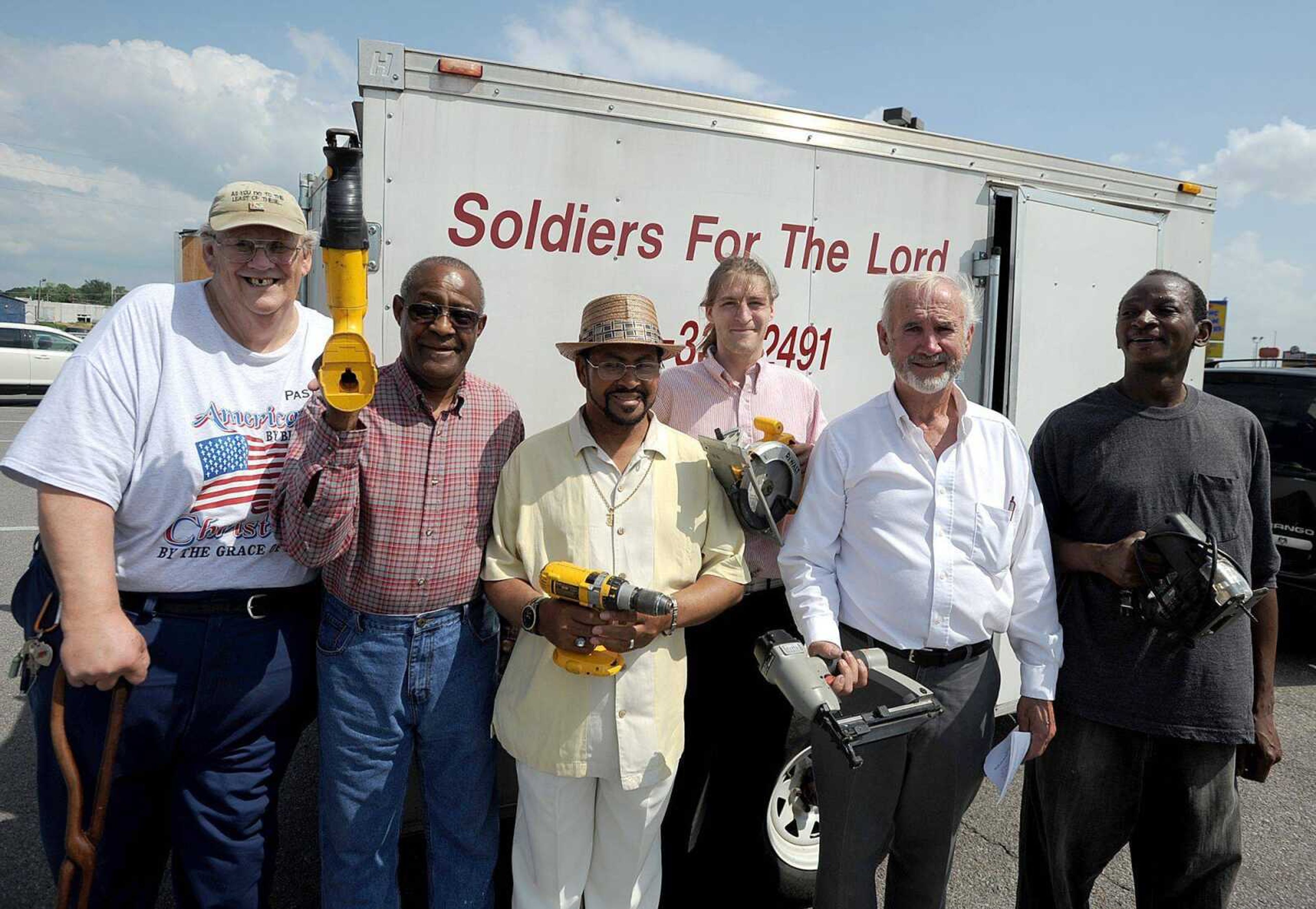 Soldiers for the Lord members from left, Pastor Dave McNeely, Pastor E.L. Choclet, Bishop Carey Wilson, Brother Taylor Jacklin, Floyd Penny and Eddie Butler. (Laura Simon)