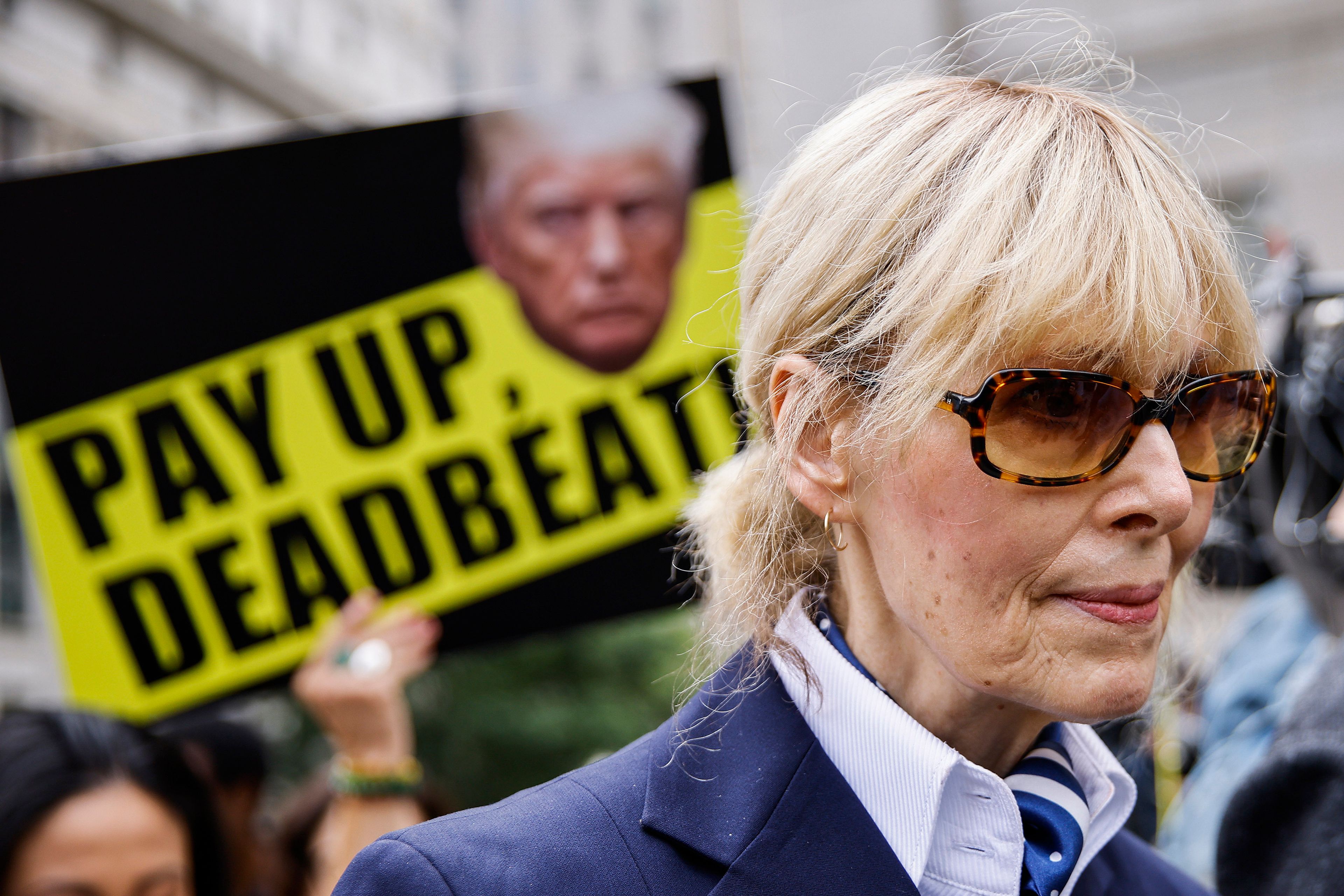 E. Jean Carroll exits the New York Federal Court after former President Donald Trump appeared in court, Friday, Sept. 6, 2024, in New York. (AP Photo/Eduardo Munoz Alvarez)