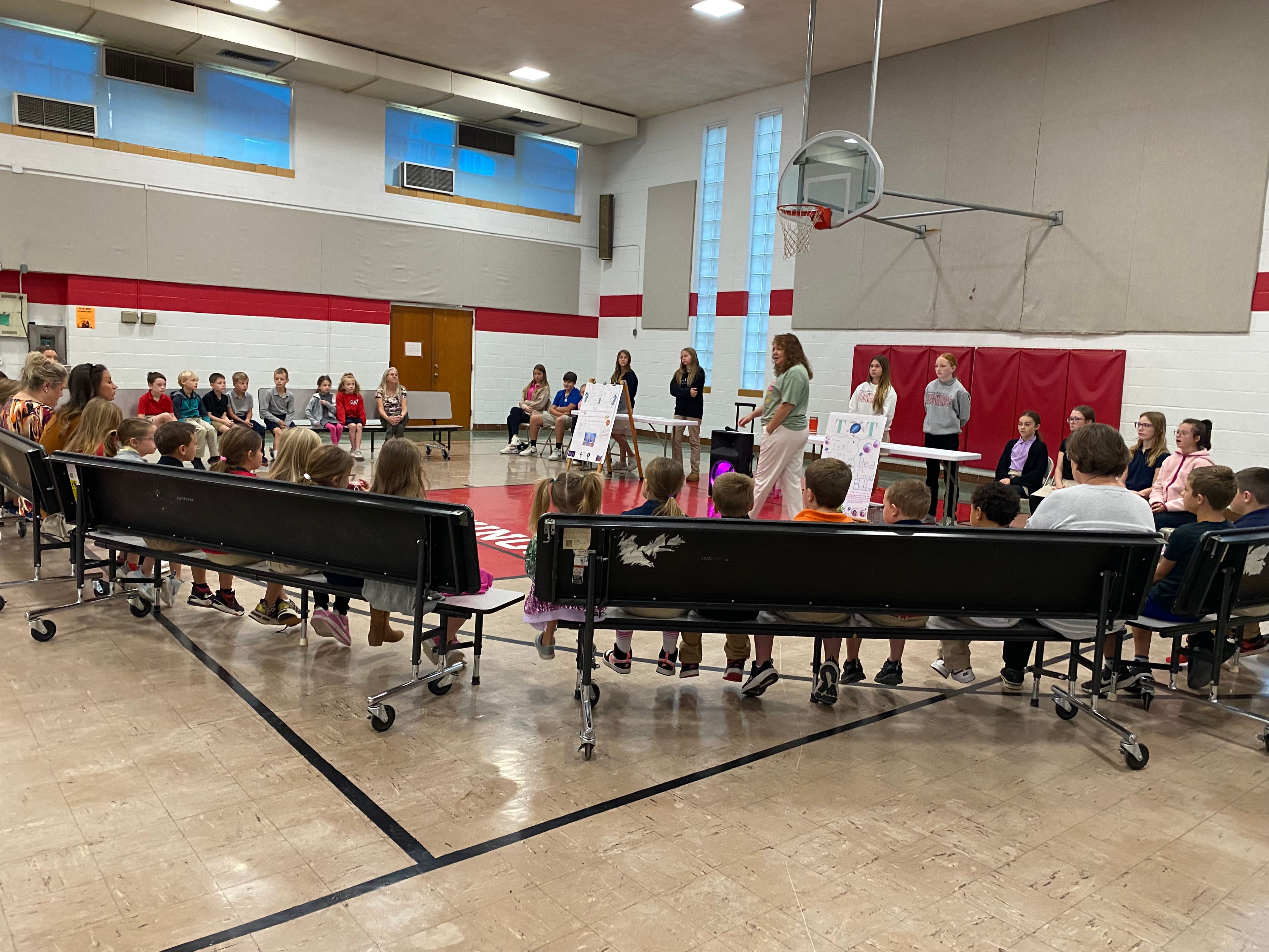 A presidential debate was held between Cora Houchins & Elaina Hahn at Guardian Angel School on Wednesday, October 23.  Mrs. Kluesner asked the debate questions and the students listened to the candidates as they answered the debate questions.