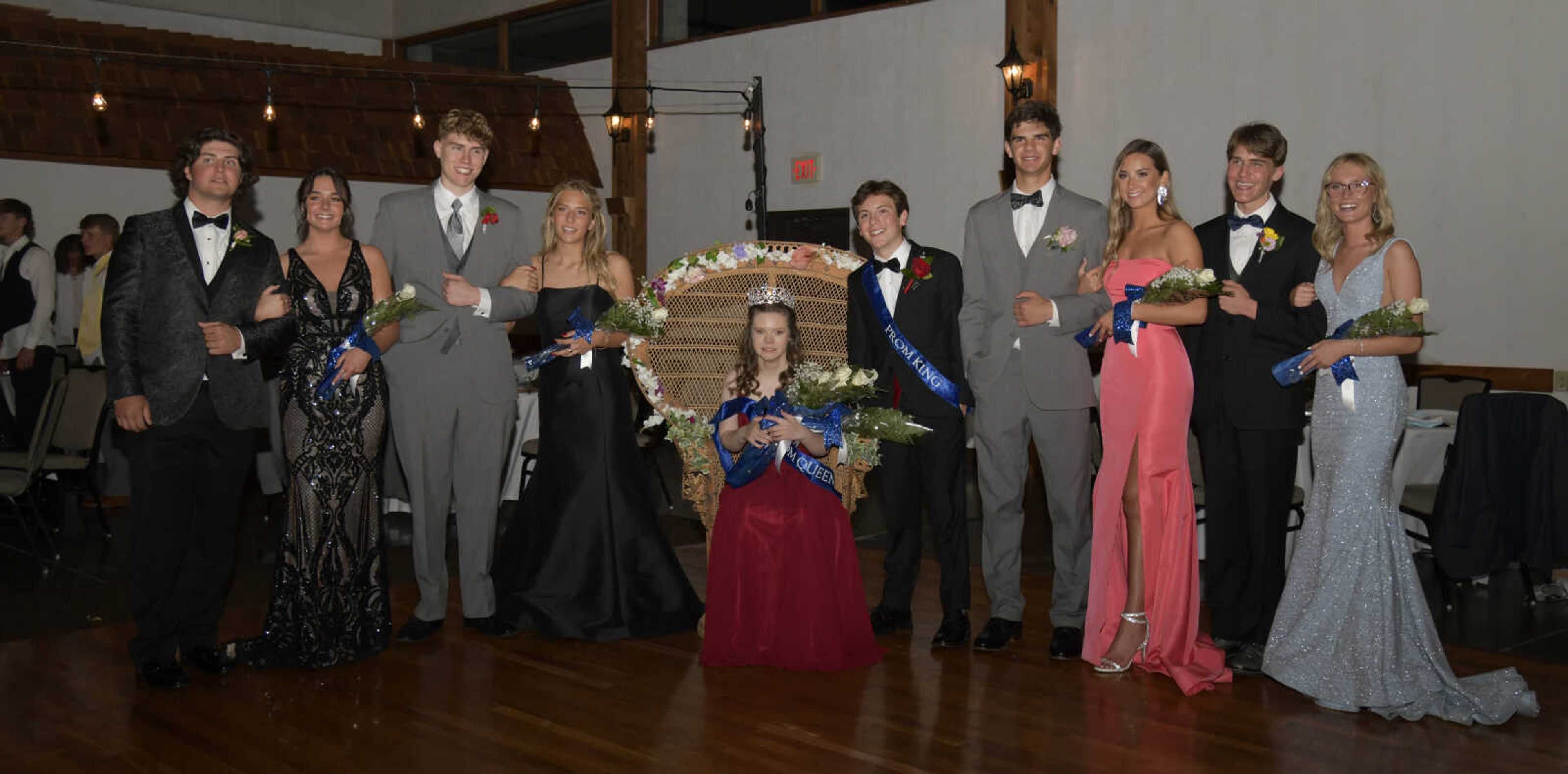 The prom committee poses for a photo during Notre Dame's prom at Bavarian Halle in Jackson on Friday, April 30, 2021. From left to right, Austin Gast, Delaney Shaffer, John Crippen, Paige Beussink, prom queen Ashlyn Baer, prom king Nick Williams, Jake Young, Mary Catherine Young, Ben Schumer and Claire Bruendermann.