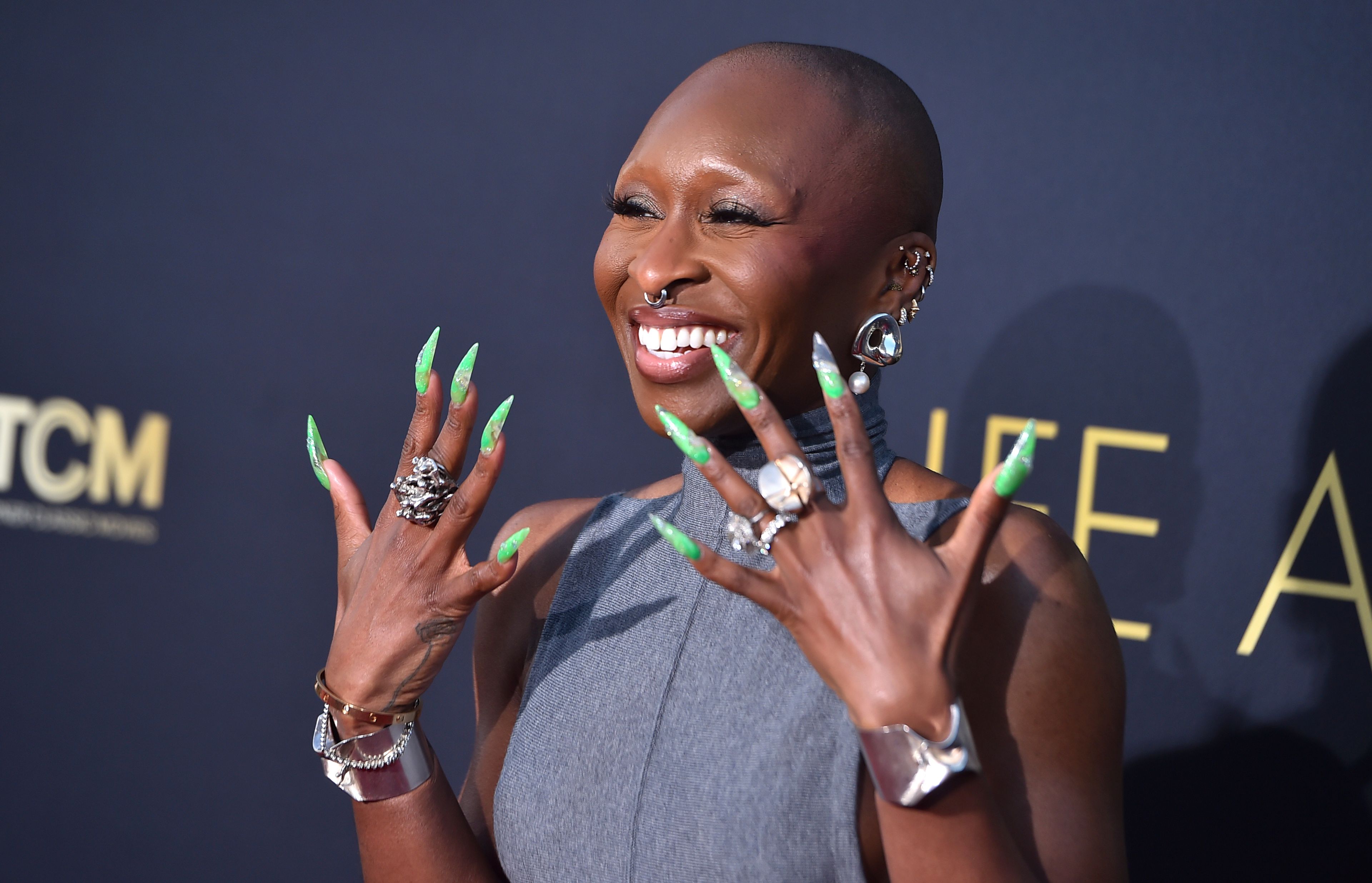 FILE - Cynthia Erivo arrives at the 49th AFI Life Achievement Award tribute to Nicole Kidman on Saturday, April 27, 2024, at the Dolby Theatre in Los Angeles. In “Wicked,” Elphaba and Glinda travel from Shiz University to the Emerald City on a glistening green train to meet the wizard. In real life, Cynthia Erivo and Ariana Grande have traveled much farther and wider and longer and on airplanes to promote their hotly anticipated film. (Photo by Jordan Strauss/Invision/AP, File)