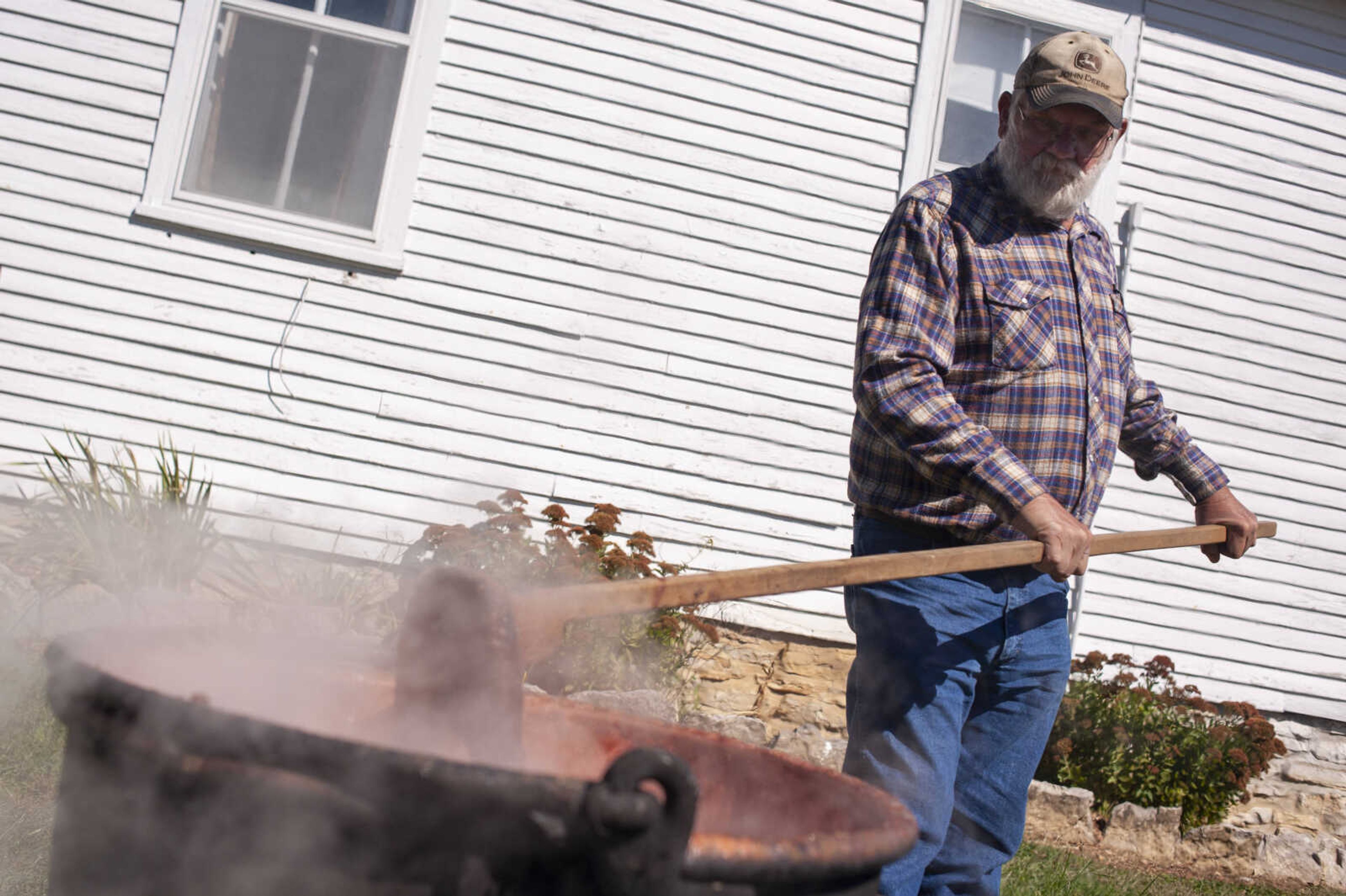 Alvin Morrison of Frohna, Missouri, makes apple butter at the Saxon Lutheran Memorial's 39th annual Fall Festival on Saturday, Oct. 12, 2019, in Frohna, Missouri.&nbsp;