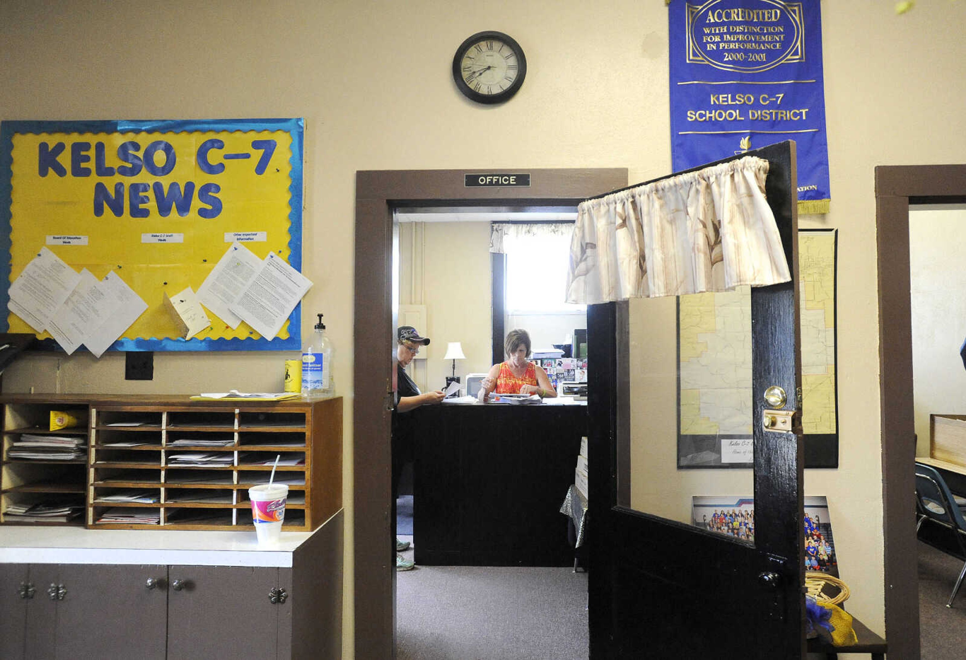 LAURA SIMON ~ lsimon@semissourian.com

Laura Orr, left, and Linda Senciboy work on a project in the office at Kelso C-7 School in New Hamburg, Missouri on Thursday, July 14, 2016.