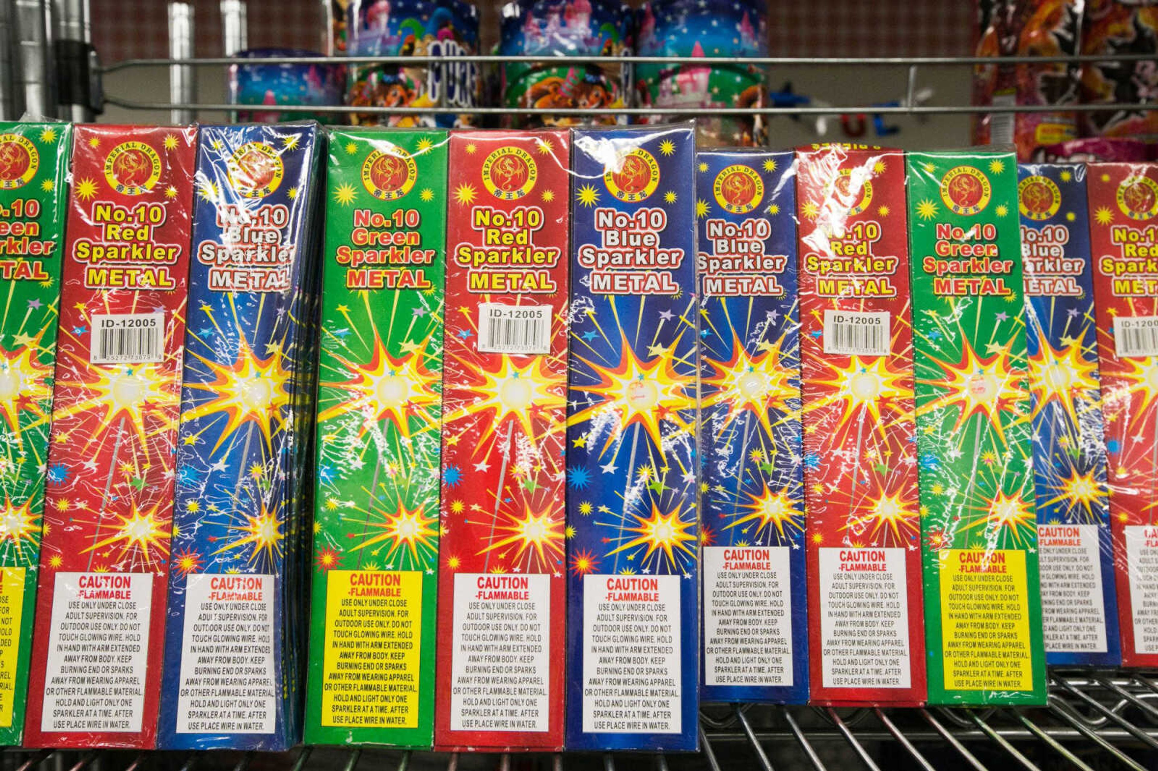 Fireworks line the shelves at Hoffman Family Fireworks as part of a promotion Thursday in Scott City.