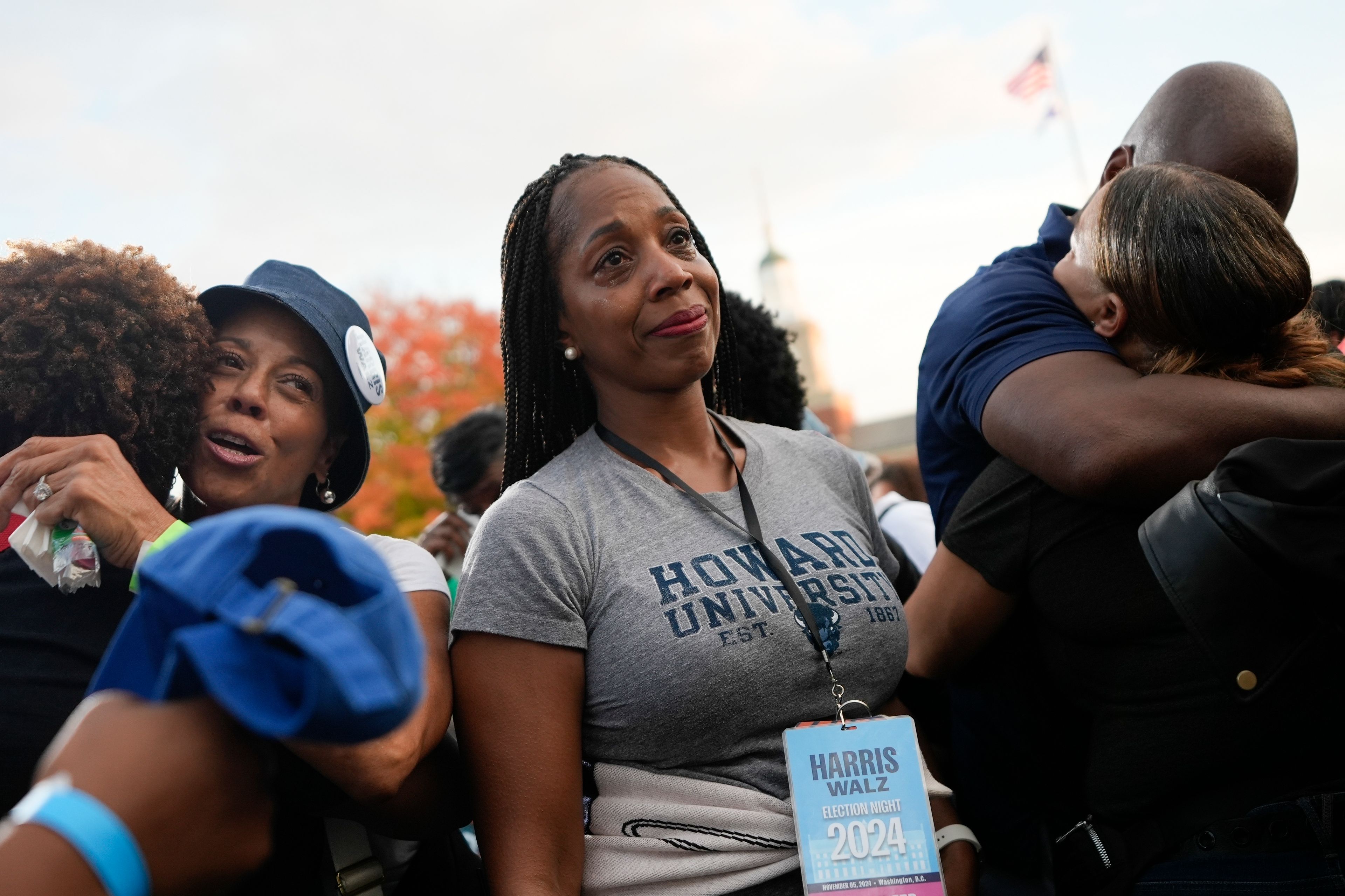 Supporters of Vice President Kamala Harris react at her concession speech for the 2024 presidential election on the campus of Howard University in Washington, Wednesday, Nov. 6, 2024. (AP Photo/Pablo Martinez Monsivais)