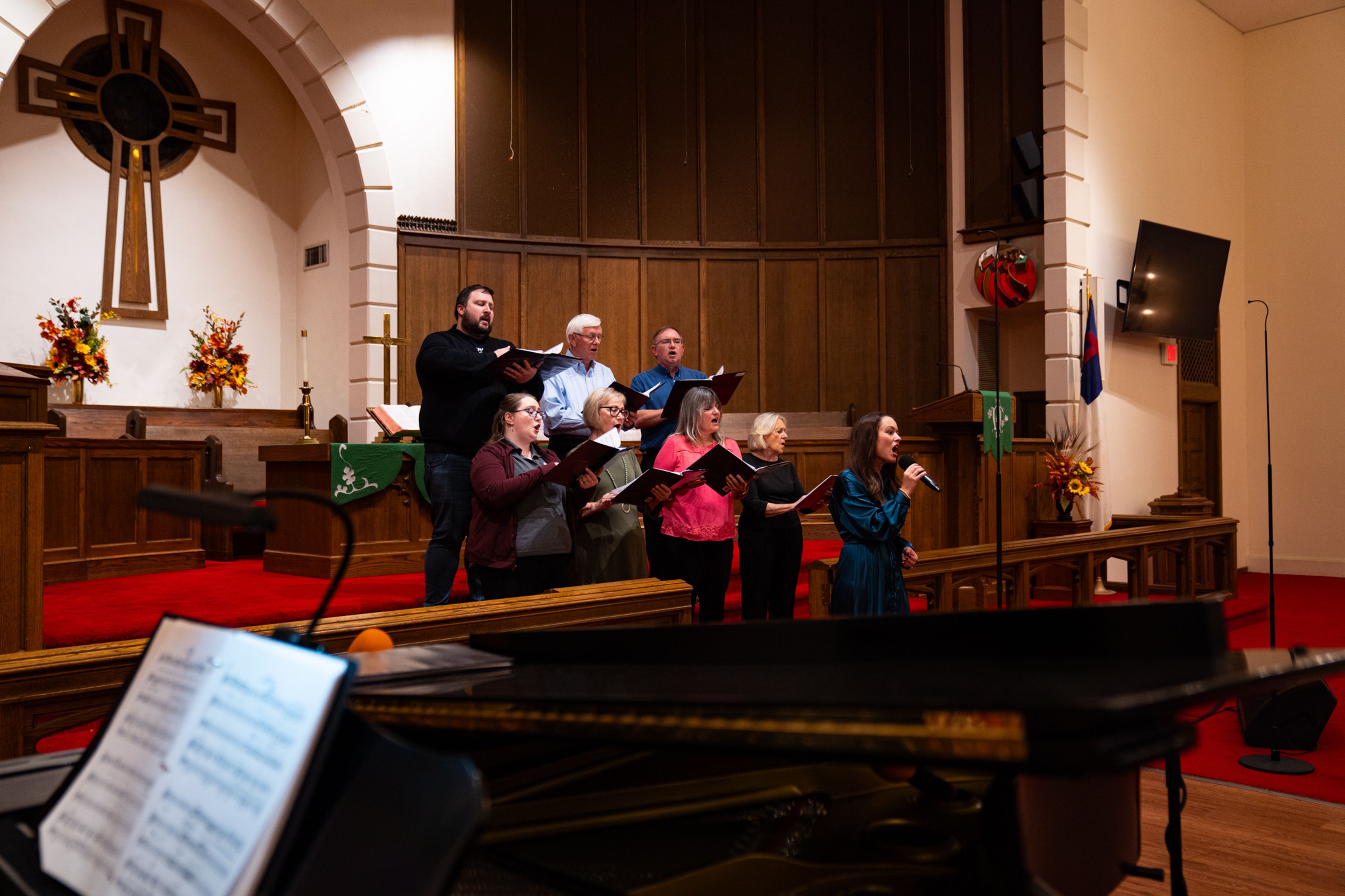 Choir members practice Monday, Sept. 23, for the concert "A Night of Music and Praise", to be held Saturday, Sept. 28, at Centenary Methodist Church in Cape Girardeau.