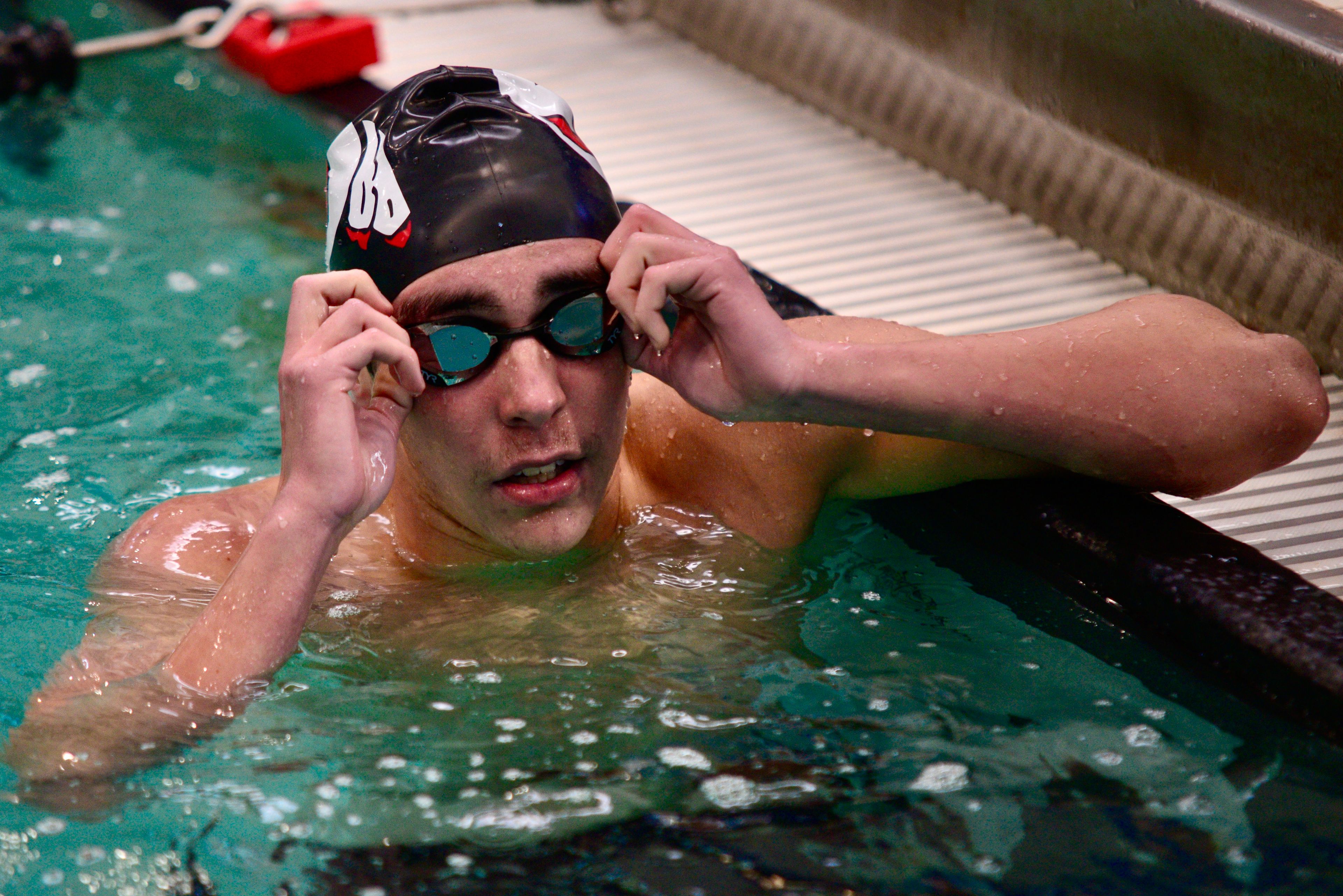 Jackson’s Wade LaValle finishes swimming the 500-yard freestyle race in the Class 2 MSHAA championships on Friday, Nov. 15, in St. Peters.