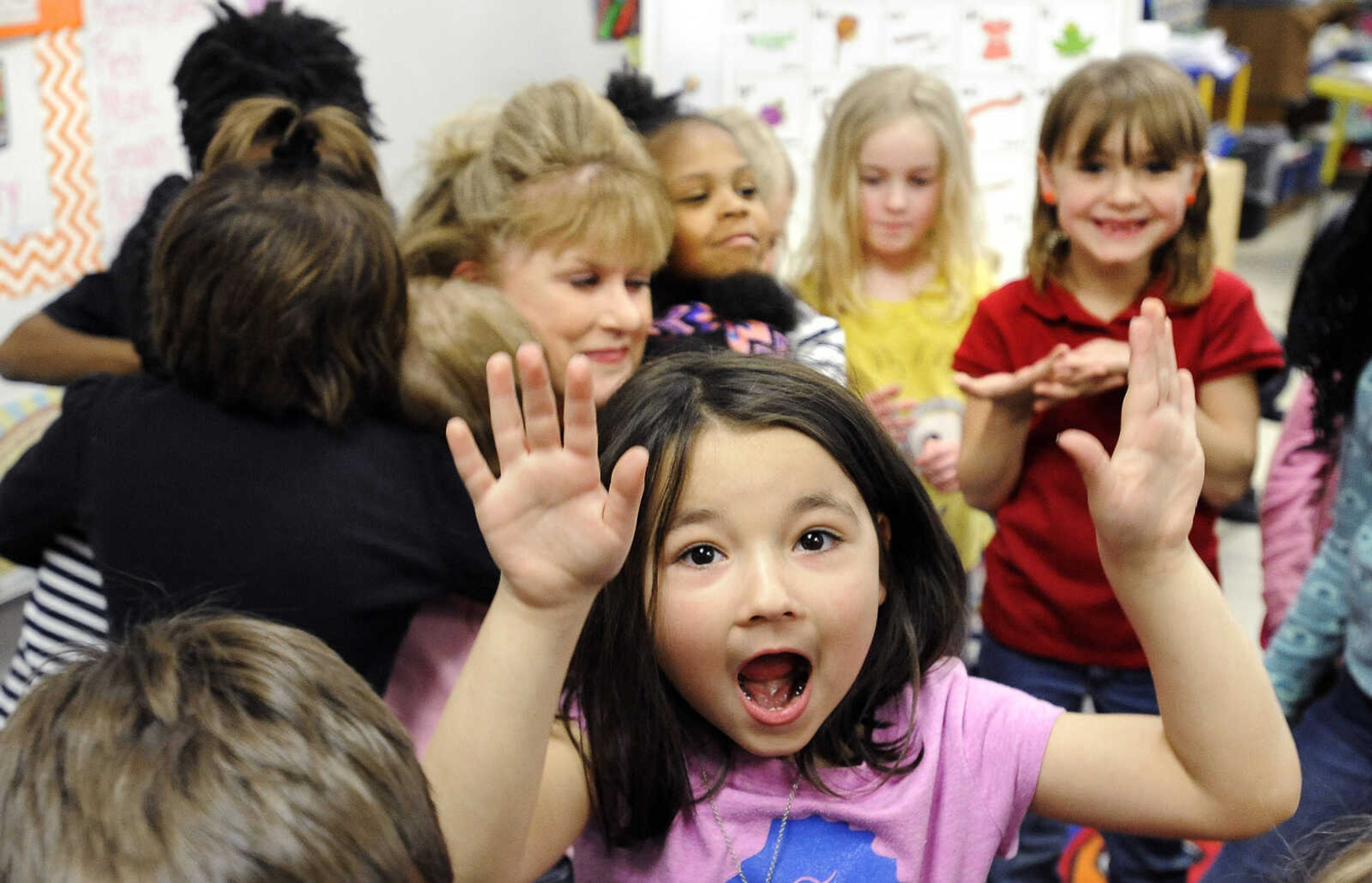 LAURA SIMON ~ lsimon@semissourian.com

Kindergarten students surround Blanchard Elementary principal, Barbara Kohlfeld, for a group hug, Monday, Feb. 8, 2016. The Cape Girardeau school was named a National Blue Ribbon School by the U.S. Department of Education.