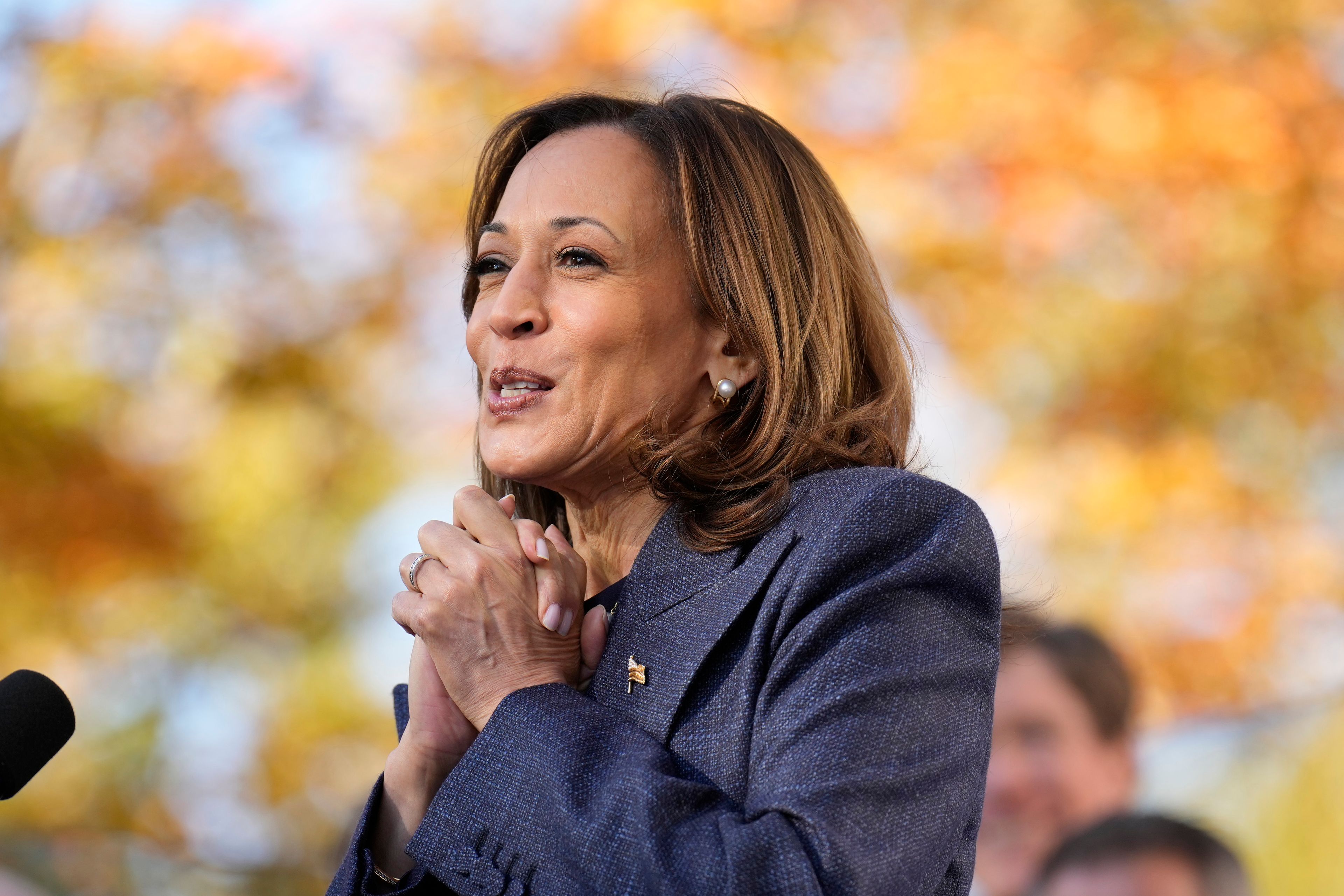 Democratic presidential nominee Vice President Kamala Harris speaks during a campaign event at Washington Crossing Historic Park, Wednesday, Oct. 16, 2024, in Washington Crossing, Pa. (AP Photo/Jacquelyn Martin)