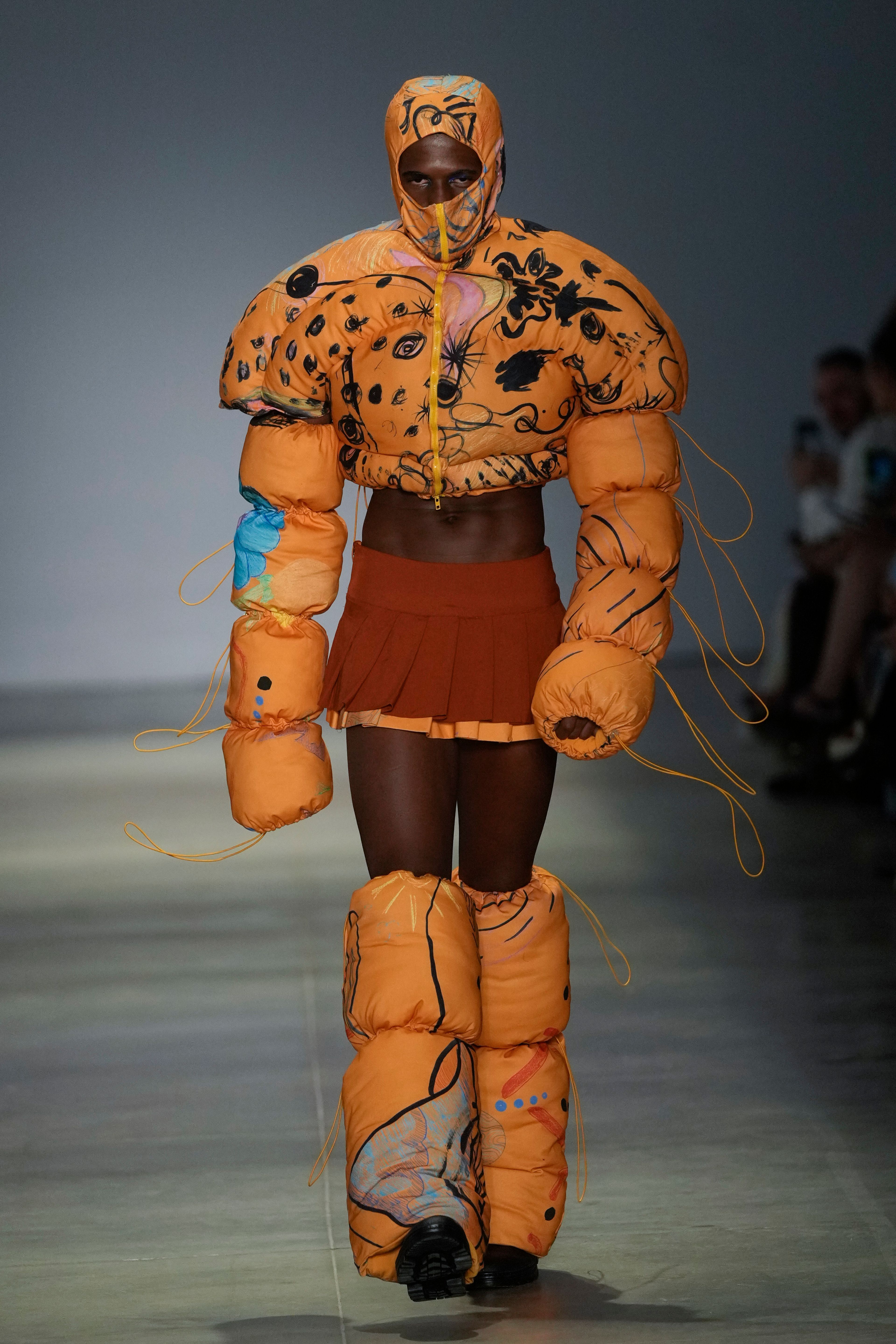 A model wears a creation from the Cria Costura collection during Sao Paulo Fashion Week in Sao Paulo, Thursday, Oct. 17, 2024. (AP Photo/Andre Penner)