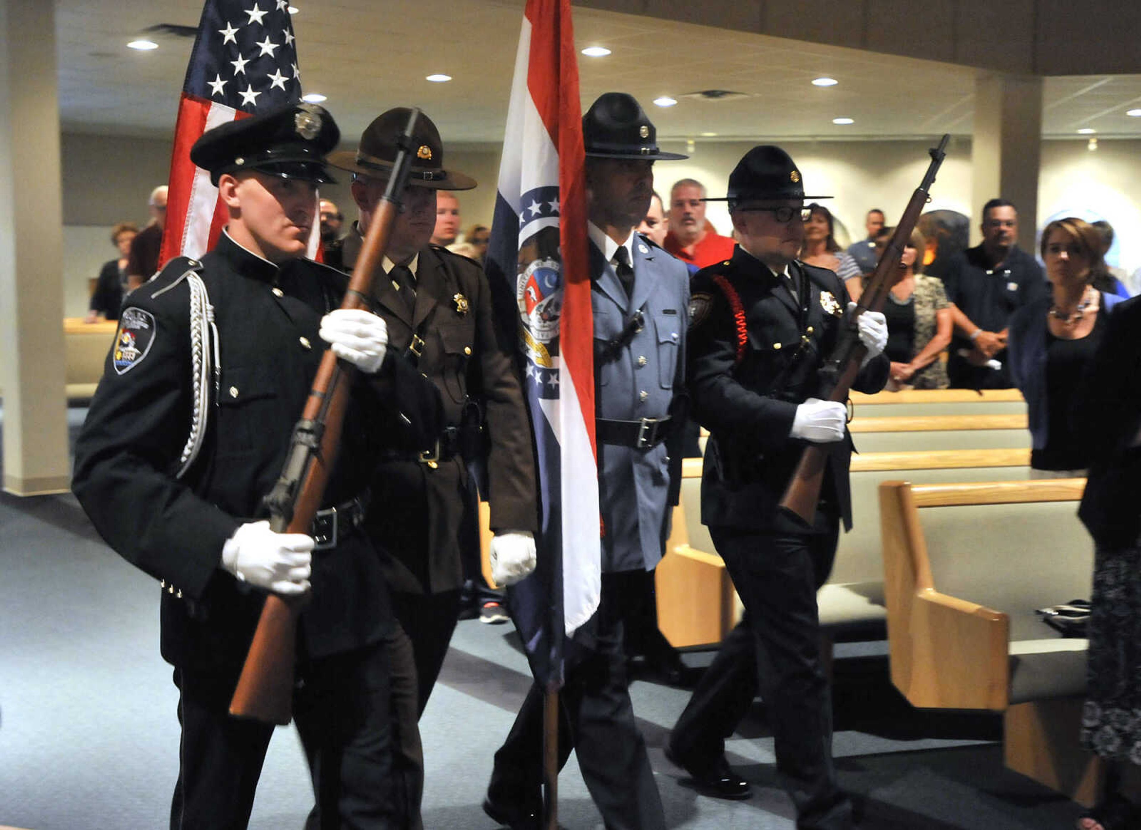 FRED LYNCH ~ flynch@semissourian.com
A color guard with the Cape Girardeau County Sheriff's Office prepares to post the colors Thursday, May 25, 2017 during the 2017 Law Enforcement Memorial Ceremony at Cape Bible Chapel in Cape Girardeau.