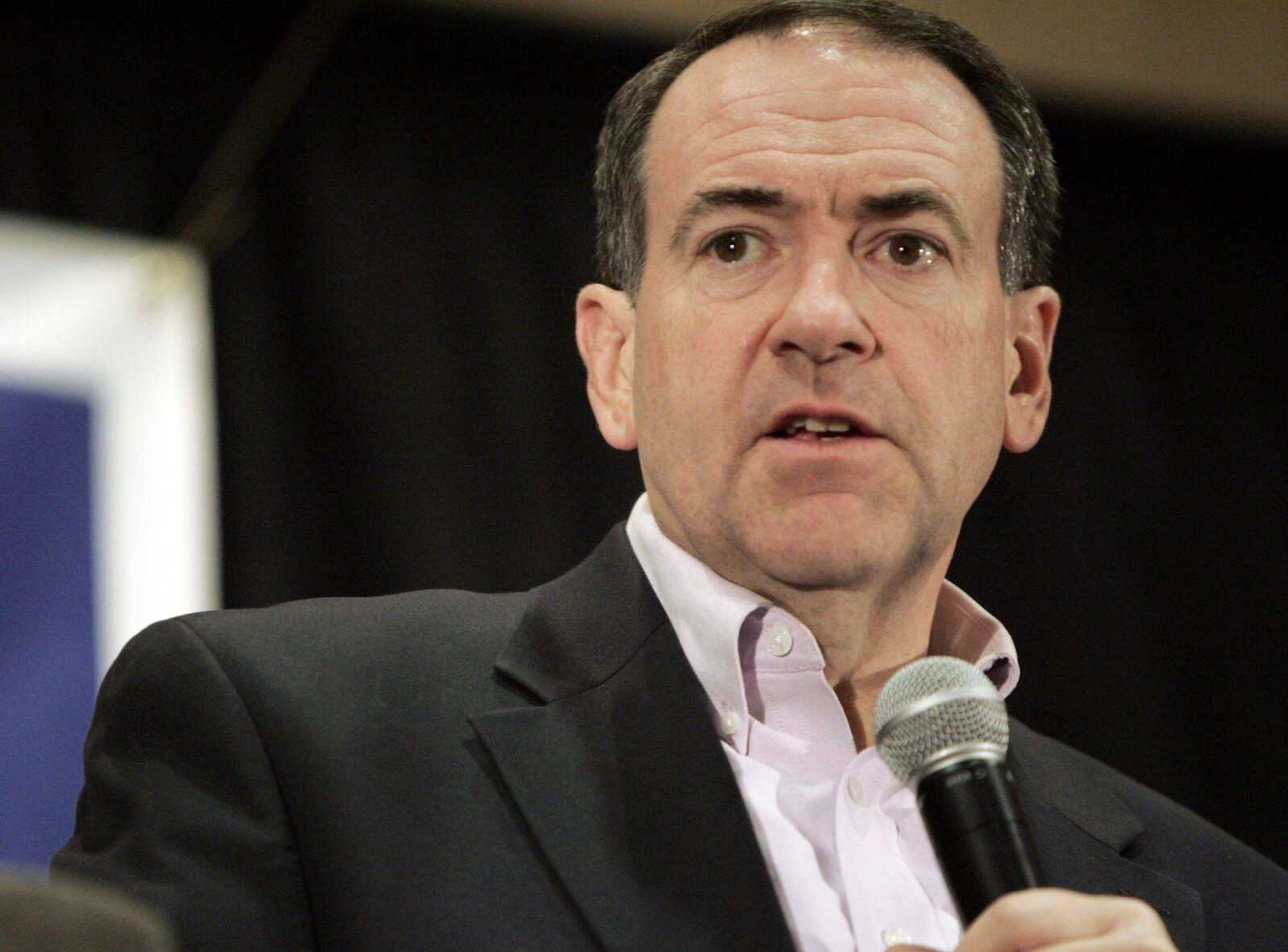 Republican presidential hopeful and former Arkansas Gov. Mike Huckabee speaks during a campaign stop Thursday, Jan. 3, 2008, at Pzazz Convention and Event Center in Burlington, Iowa. (AP Photo/Matt Ryerson)