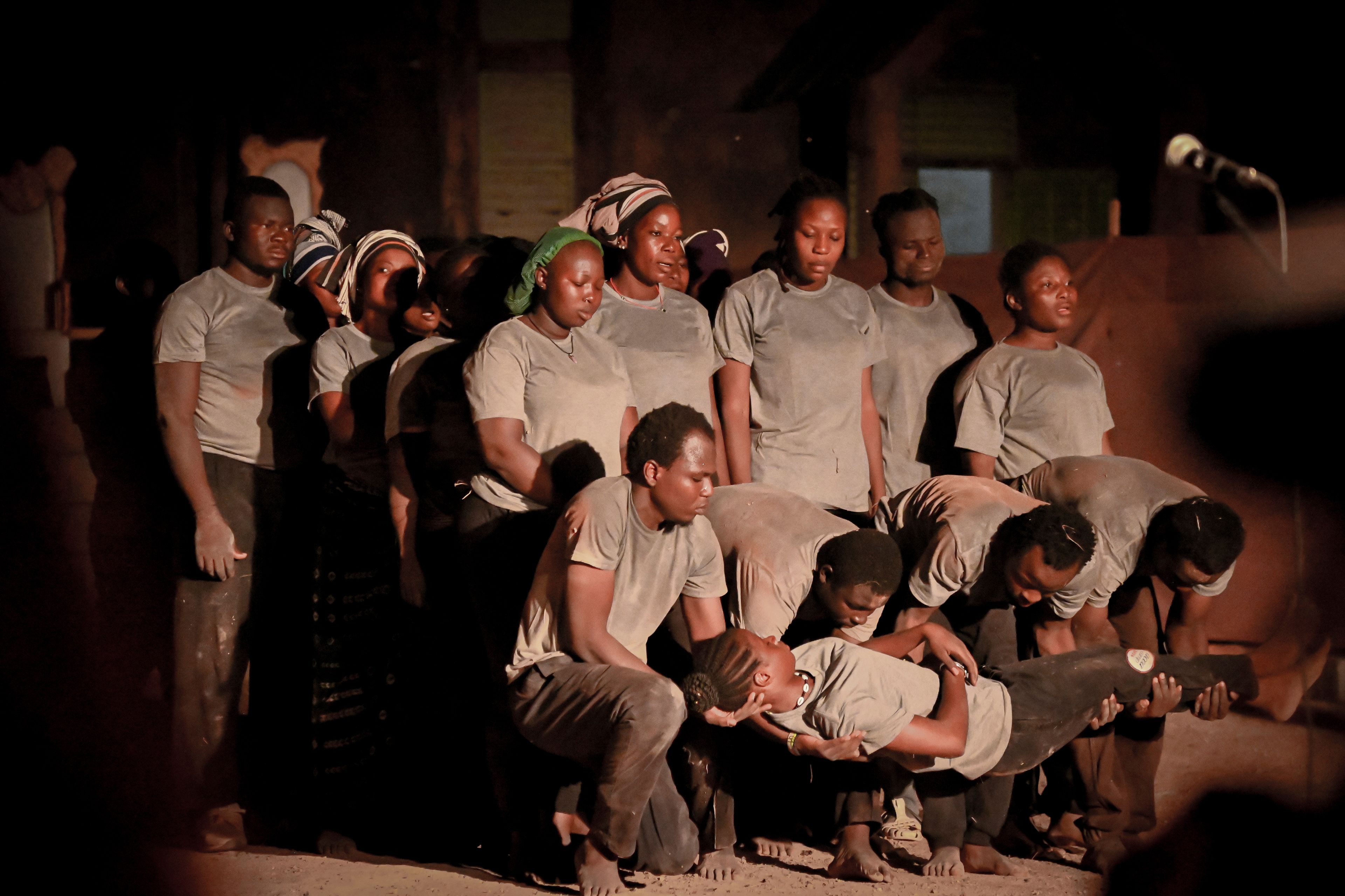 Actors participate in Recreatrales, an international theater festival held in Ouagadougou, Burkina Faso, Monday, Oct. 28, 2024. (AP Photo/Kilaye Bationo)