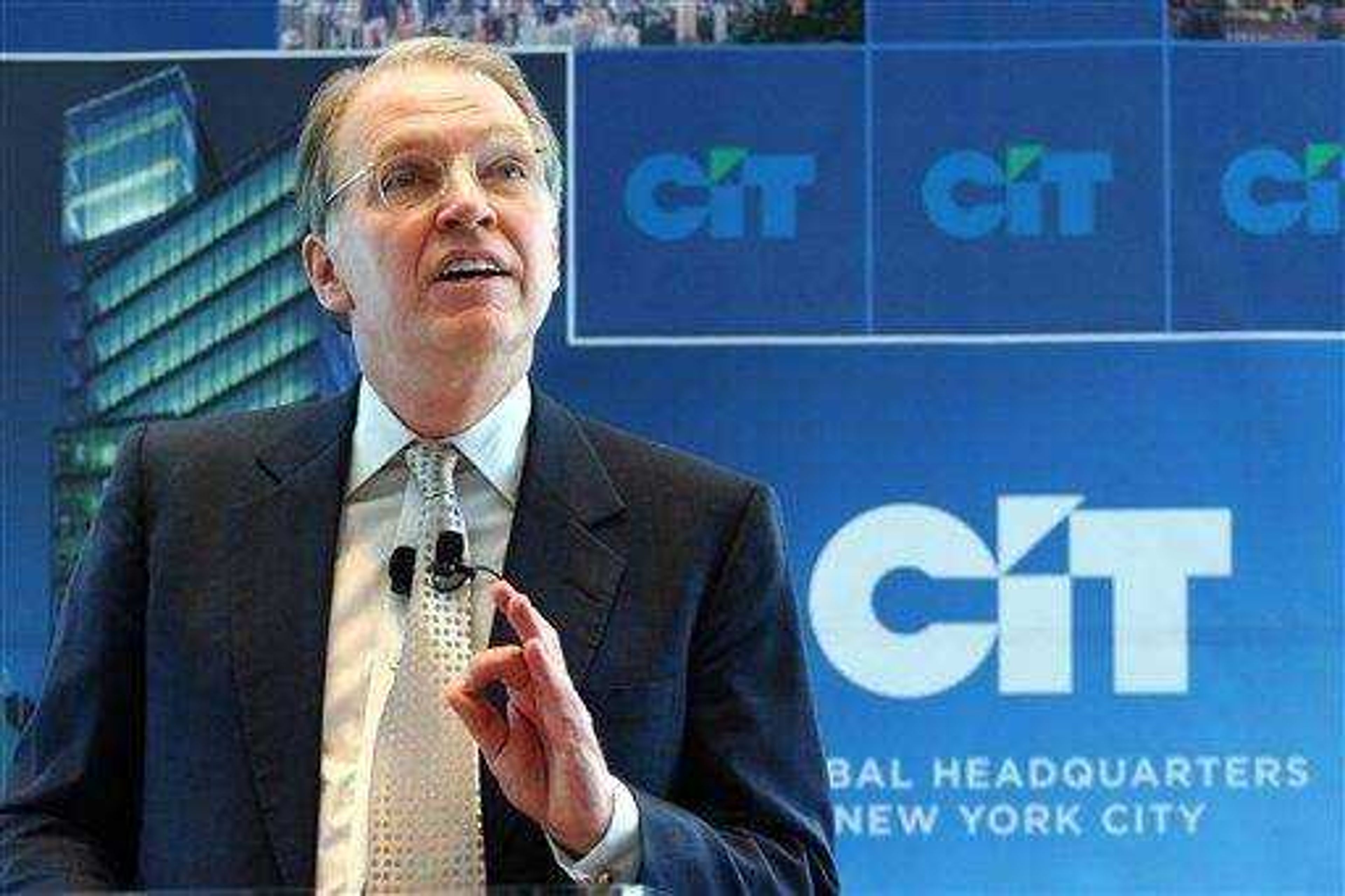 In this April 27, 2006 file photo, Jeffrey Peek, Chairman and CEO of CIT Group Inc., talks during the dedication of the CIT global headquarters in New York. The business lender CIT Group said today Peek plans to resign at the end of the year. (AP Photo/Mark Lennihan, file)