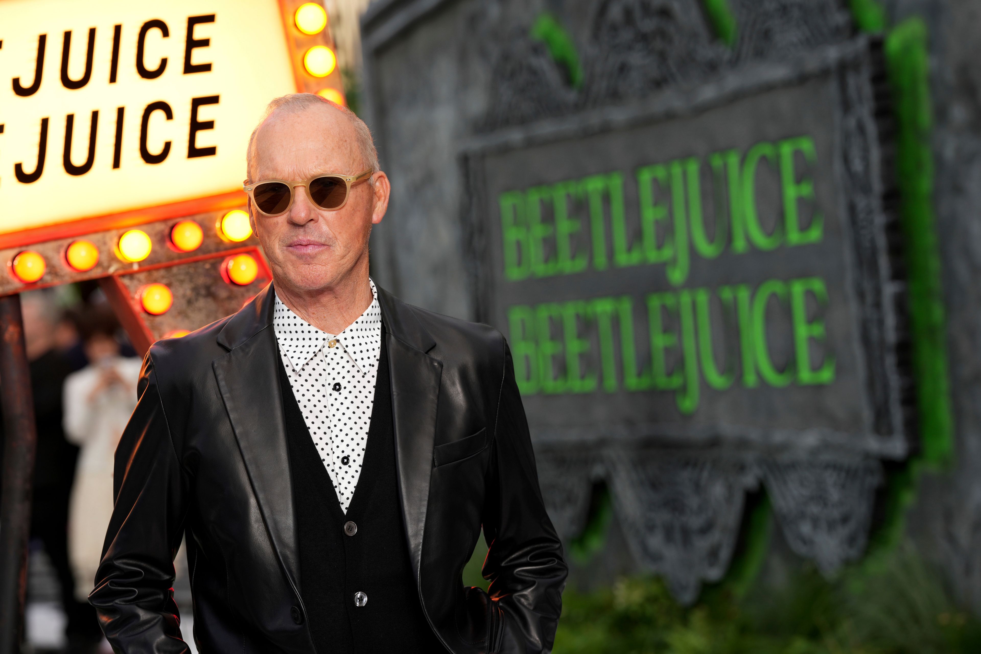 Michael Keaton arrives at the premiere of "Beetlejuice Beetlejuice" on Thursday, Aug. 29, 2024, in London. (Photo by Scott A Garfitt/Invision/AP)