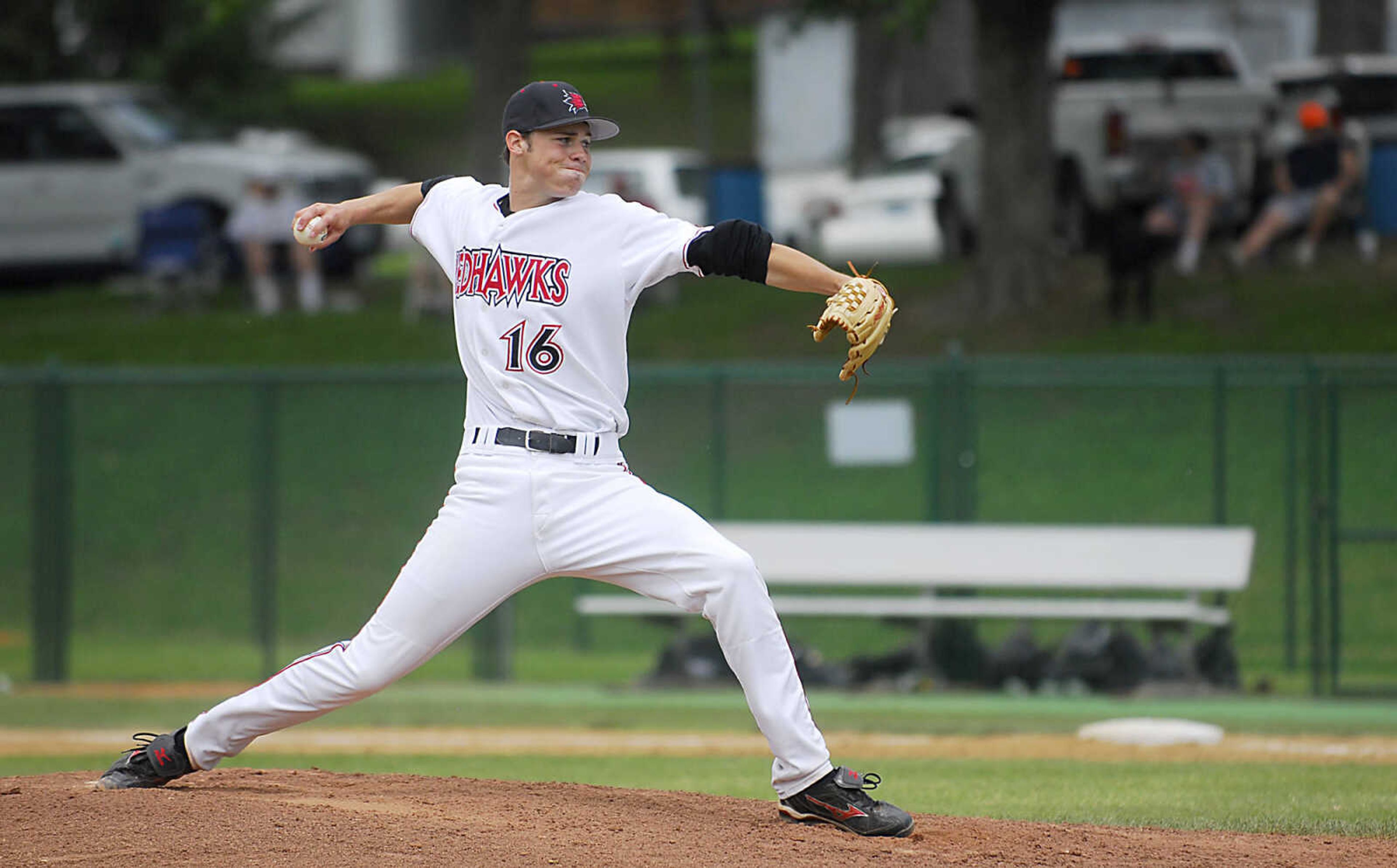 KIT DOYLE ~ kdoyle@semissourian.com
Junior Kyle Gumieny delivers Friday, May 15, 2009, at Capaha Field.