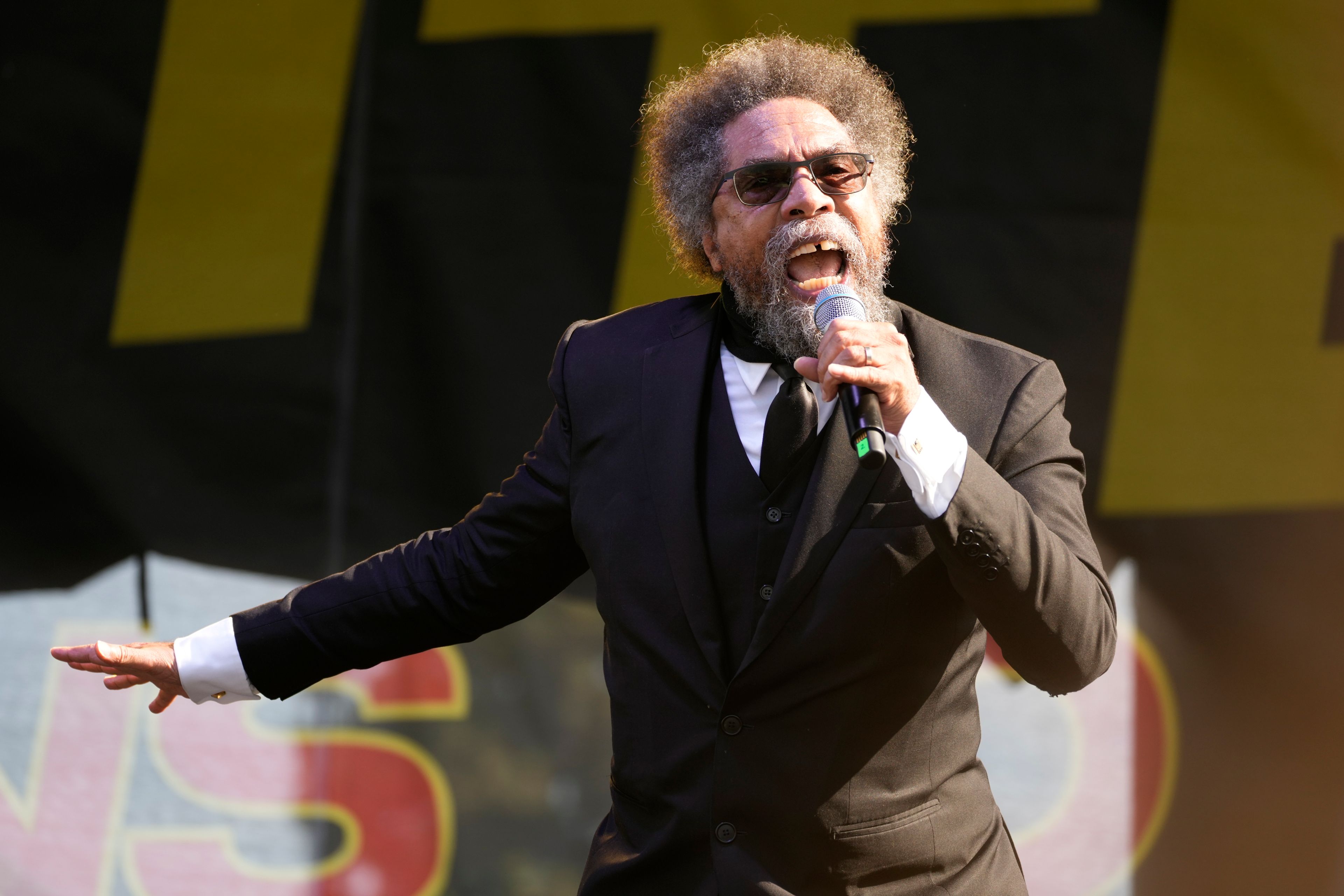 FILE - Scholar and activist Cornel West speaks on July 15, 2023, in Los Angeles. (AP Photo/Damian Dovarganes, File)