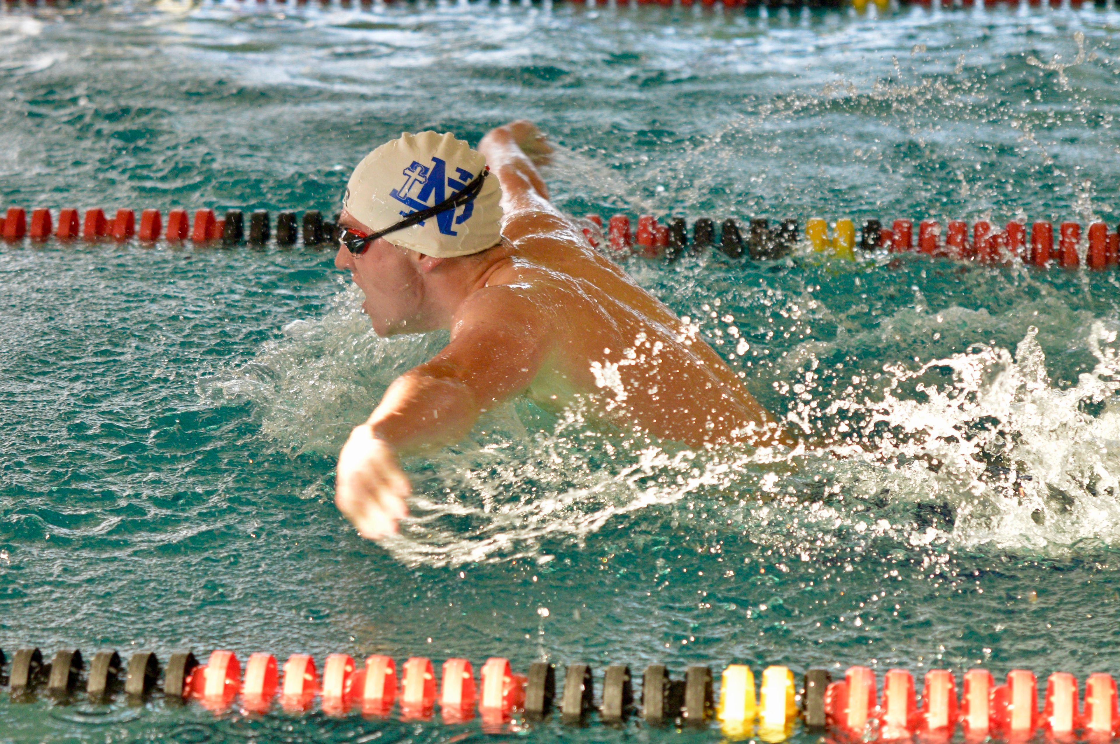 Notre Dame’s Tommy Haz swims in the Rec Relays on Monday, Oct. 21, at the SEMO Recreation Center in Cape Girardeau. 