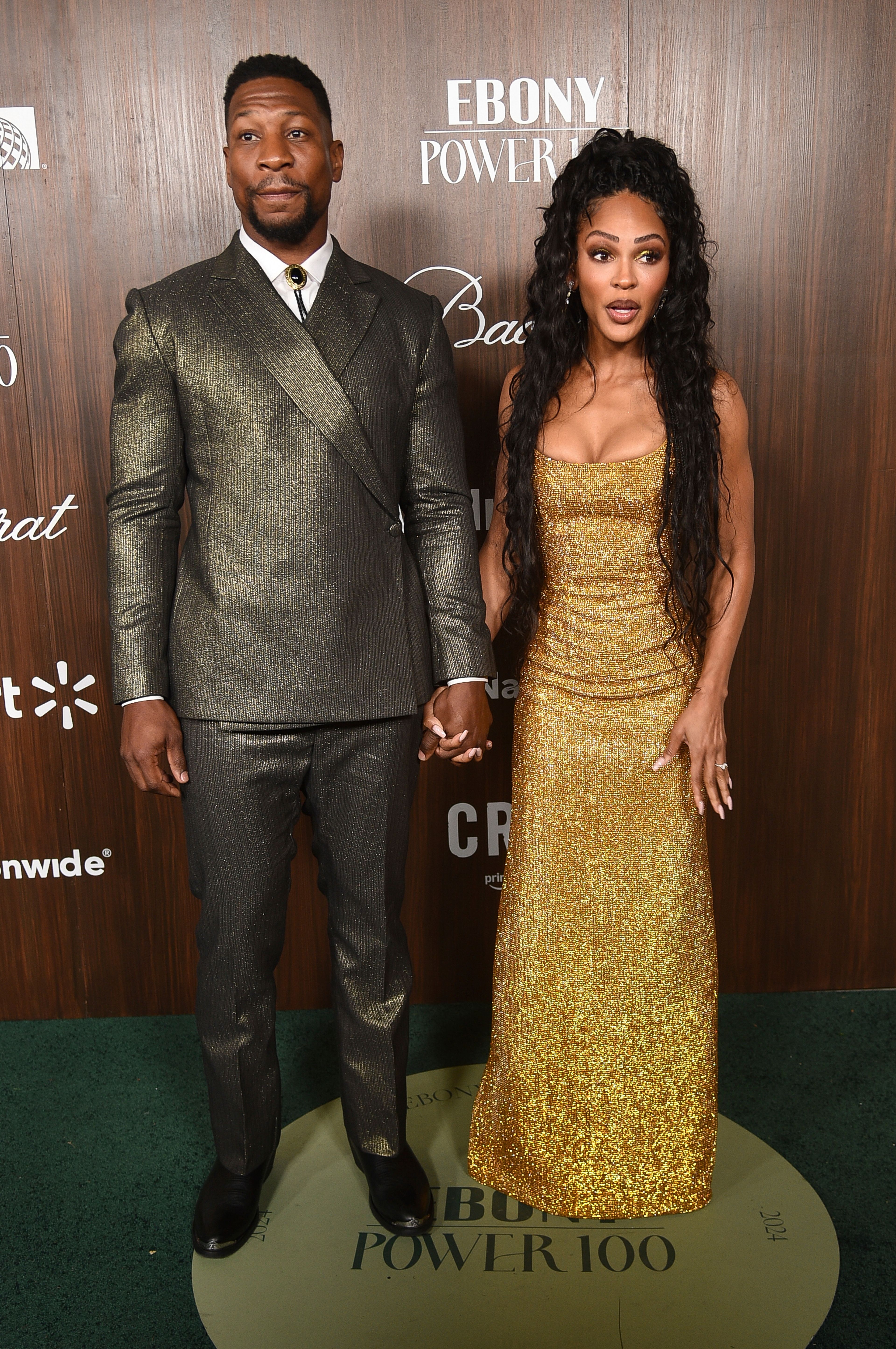 Jonathan Majors, left, and Meagan Good arrive at EBONY Power 100 on Sunday, Nov. 17, 2024, at nya studios WEST in Los Angeles. (Photo by Richard Shotwell/Invision/AP)