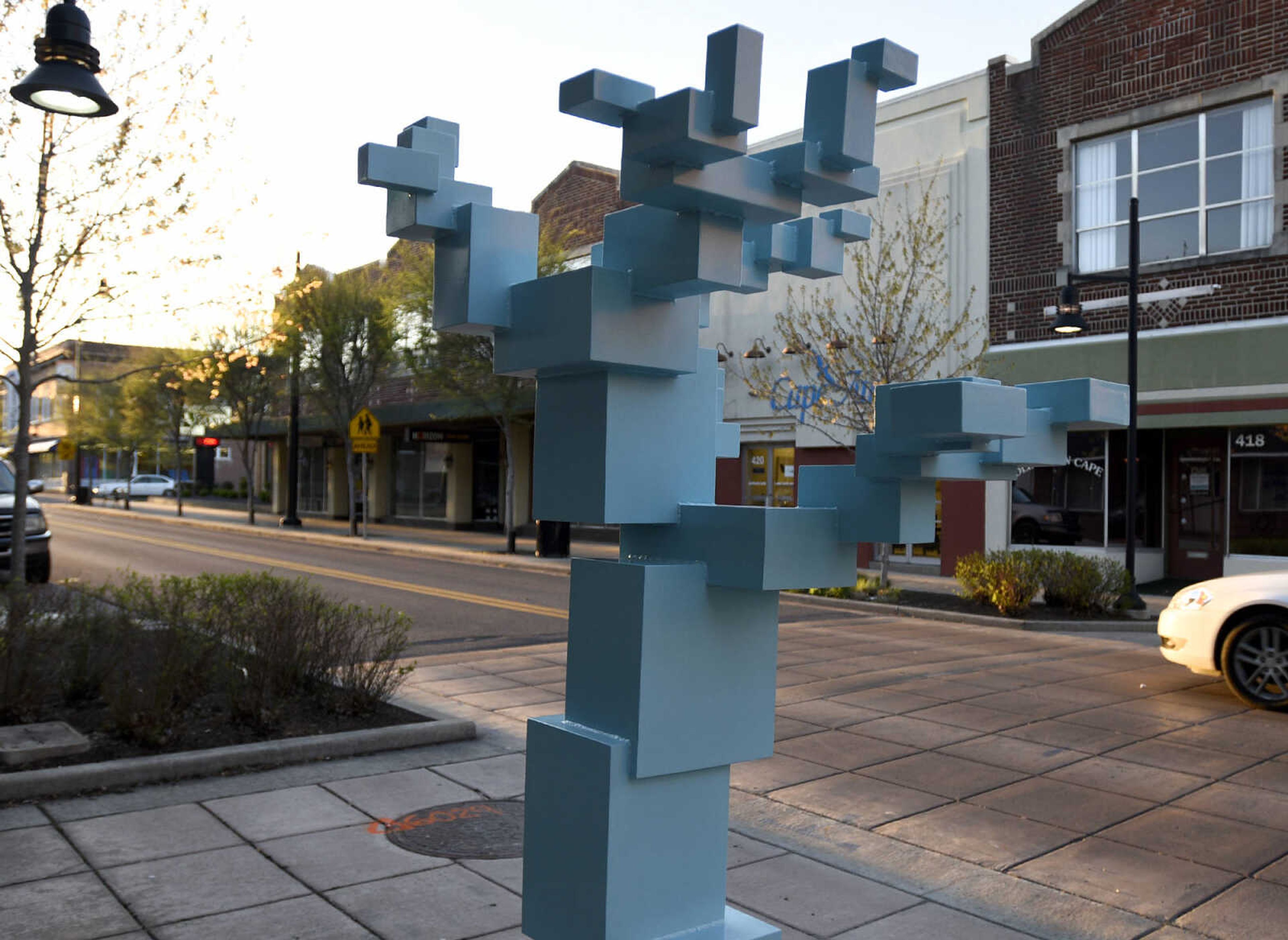 Richard Herzog's sculpture "Urban Forest" is seen on Thursday evening, April 6, 2017, in Cape Girardeau.