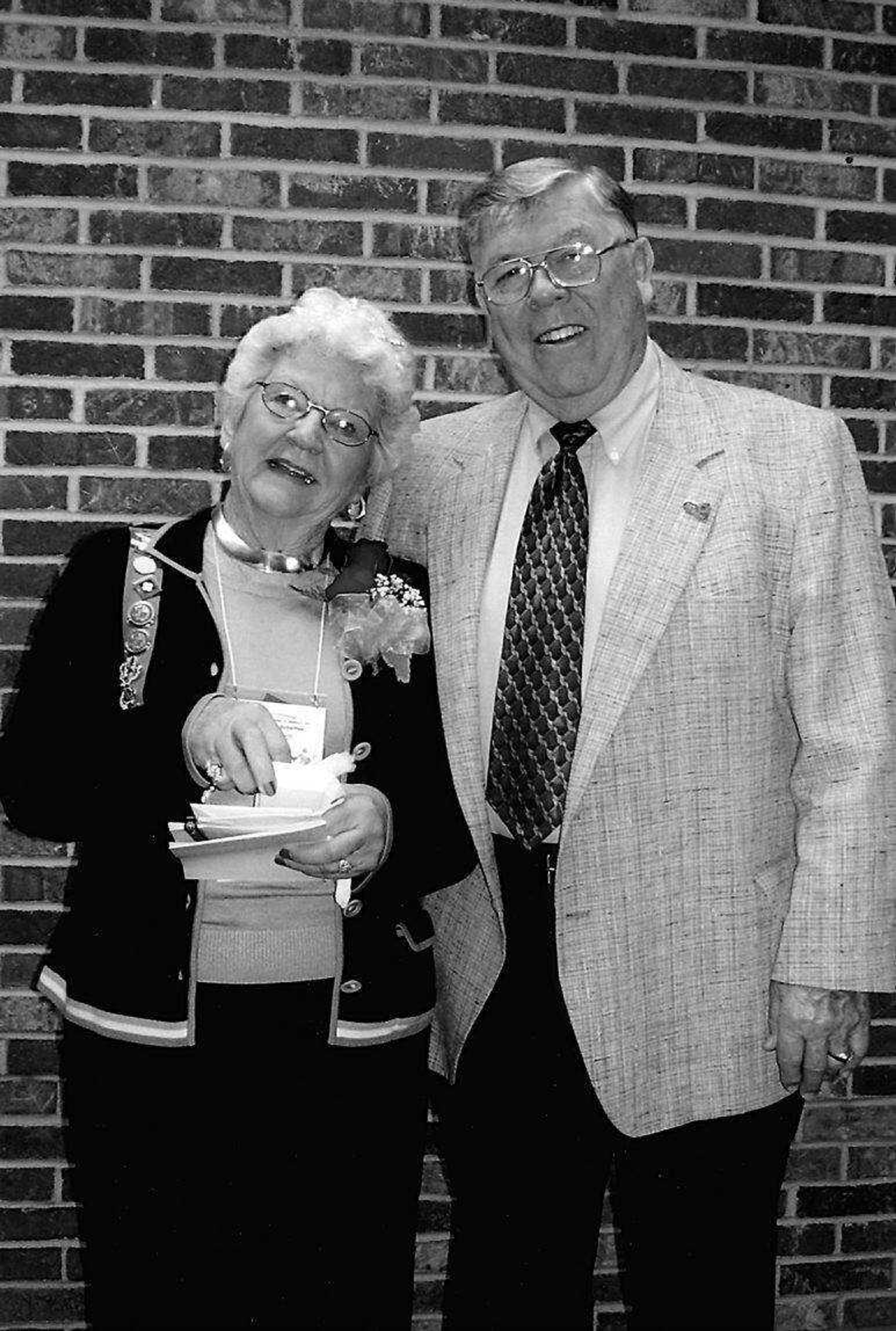 Edna Ruth Fischer, left, a Four Seasons Garden Club member, received an award for her dedication to the ideals of the national garden clubs at the 74th annual convention of the Federated Garden clubs recently. She was pictured with her husband, J. Ronald Fischer. (Submitted photo)