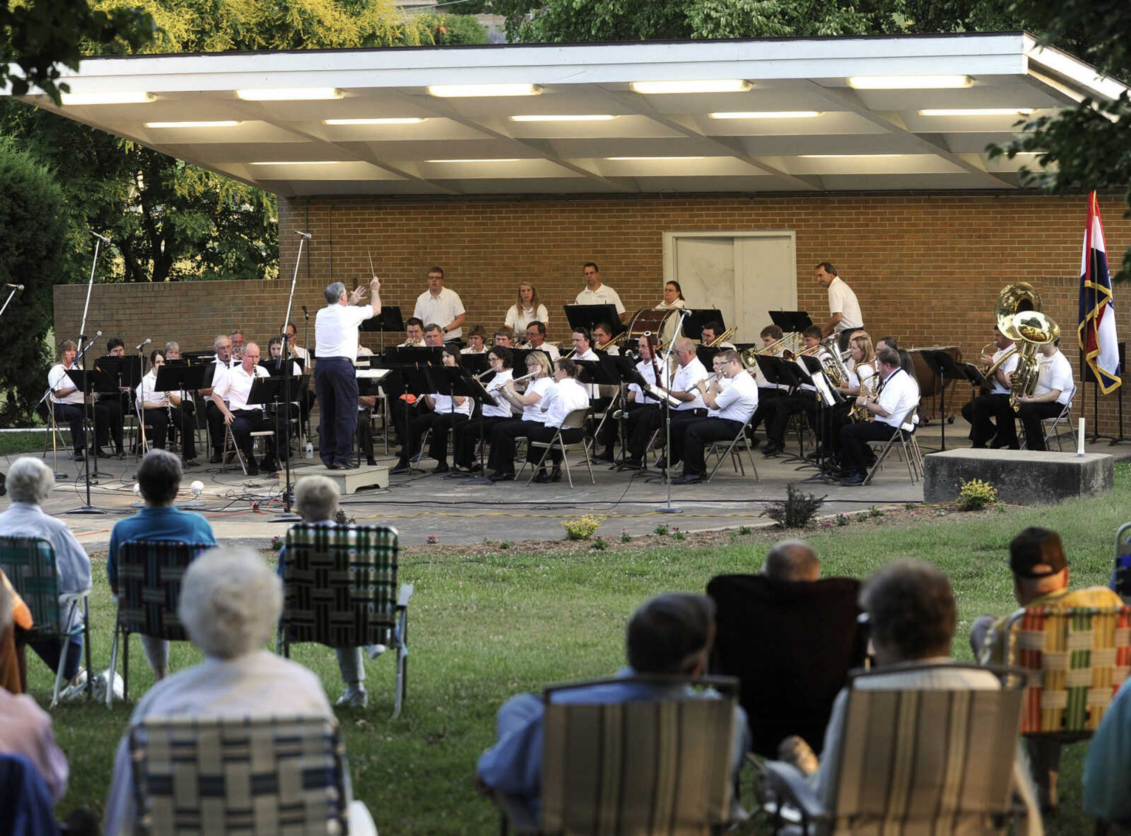 The Cape Girardeau Municipal Band performs at the bandshell in Capaha Park. (Fred Lynch)