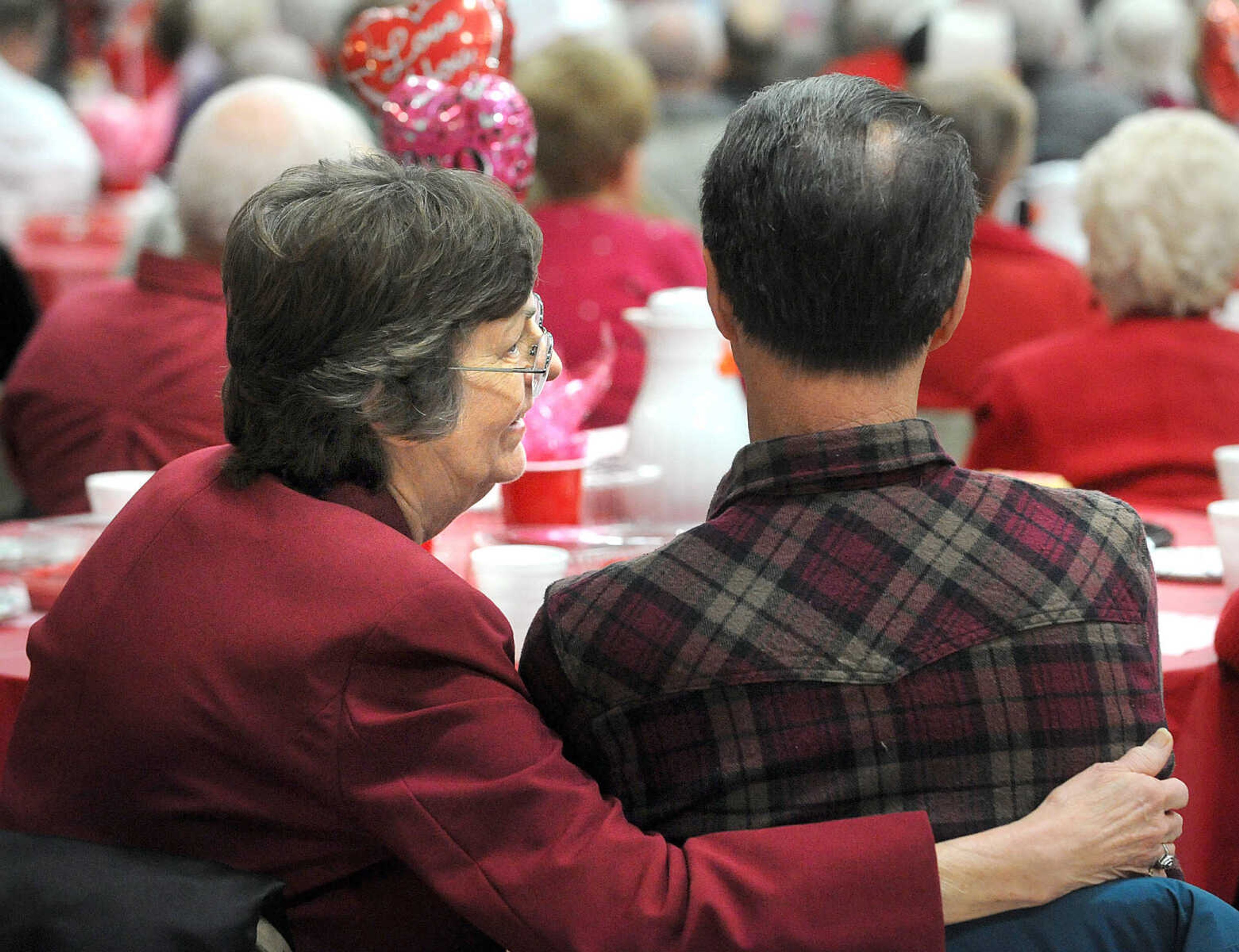 LAURA SIMON ~ lsimon@semissourian.com

Couples married 50 years or more gather inside the Arena Building, Friday, Feb. 14, 2014, for the annual Seniors' Valentine's Party. The annual  party, presented by Schnucks and News Radio 960 KZIM, featured music from Mike Dumey and Robyn Hosp.