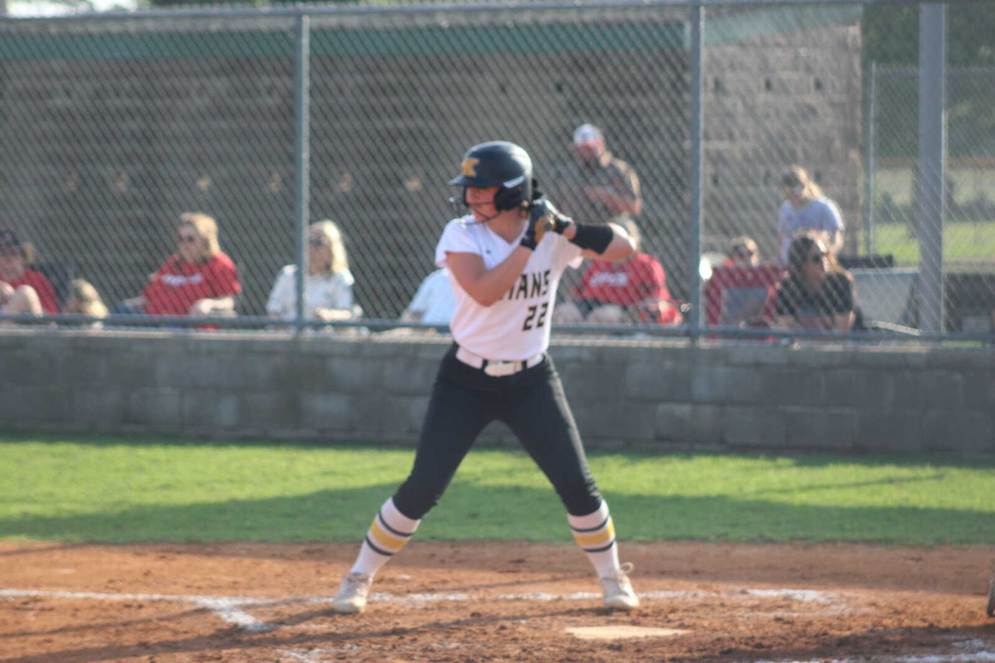 Kennett southpaw Lynnley Patterson at the plate Tuesday at Malden.