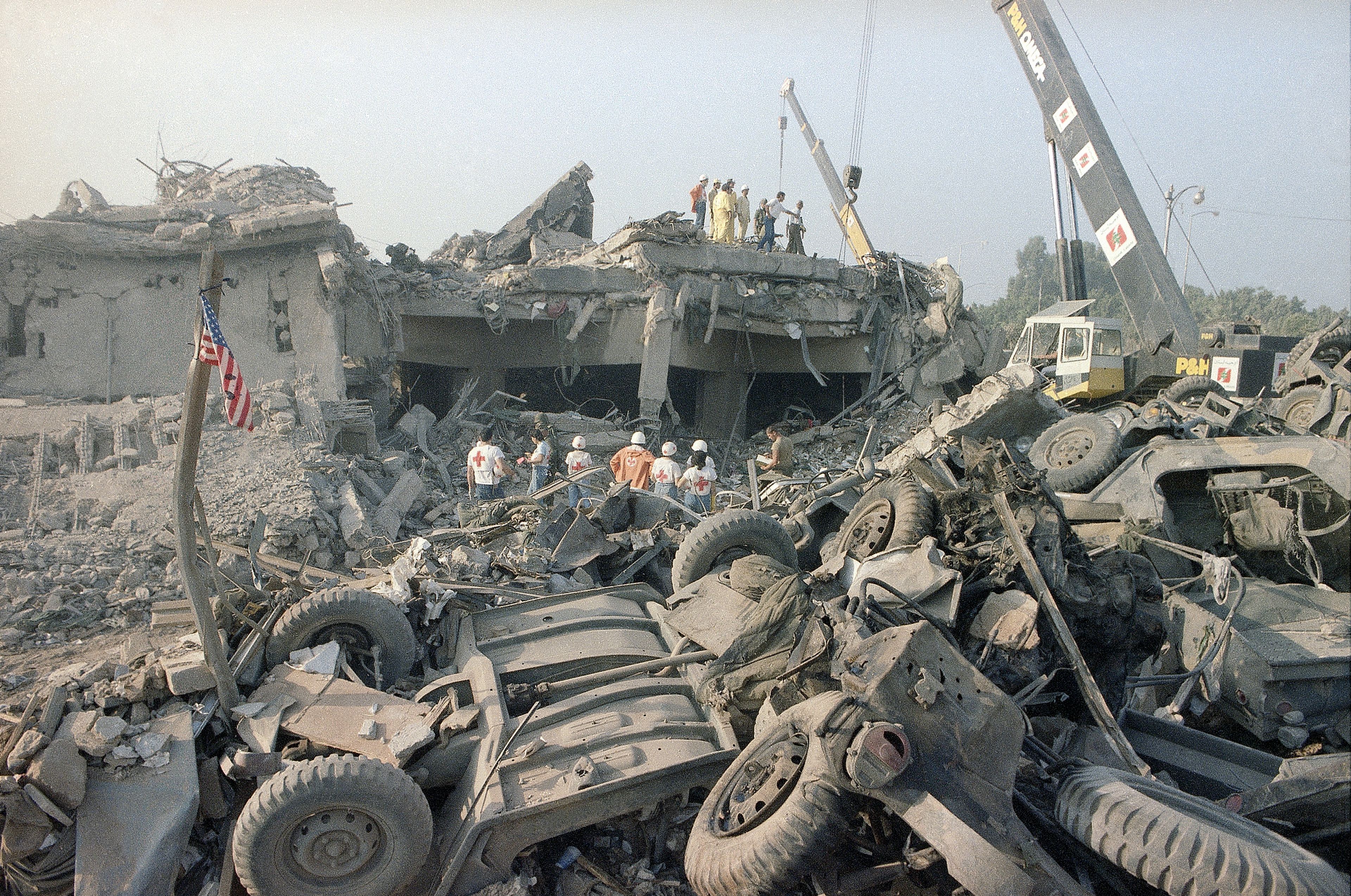 This is the scene in the aftermath of the bombing of the U.S. Marines barracks in Beirut, Lebanon, Oct. 23, 1983.