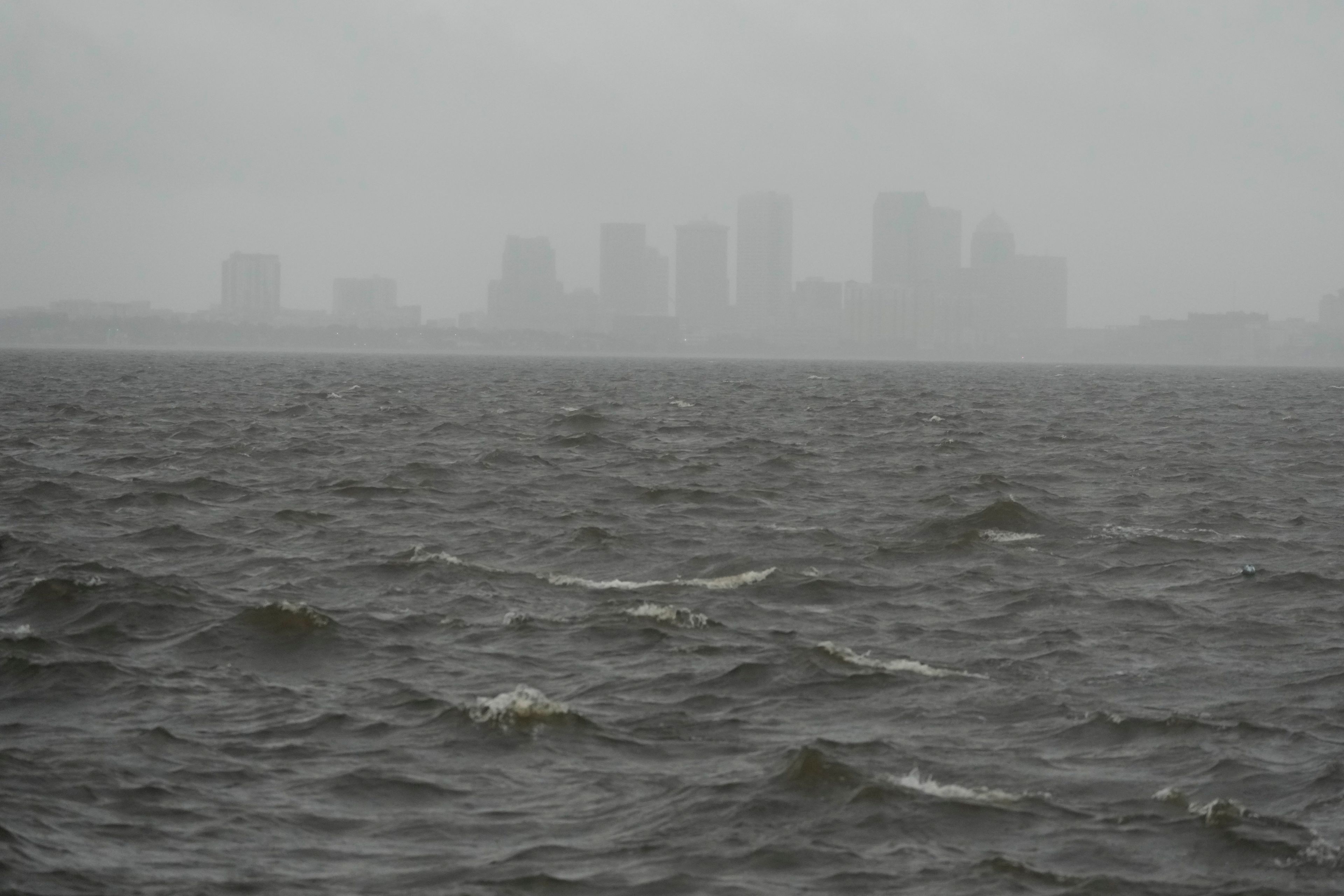 Rain begins to fall ahead of the arrival of Hurricane Milton in Tampa, Fla., Wednesday, Oct. 9, 2024. (AP Photo/Julio Cortez)