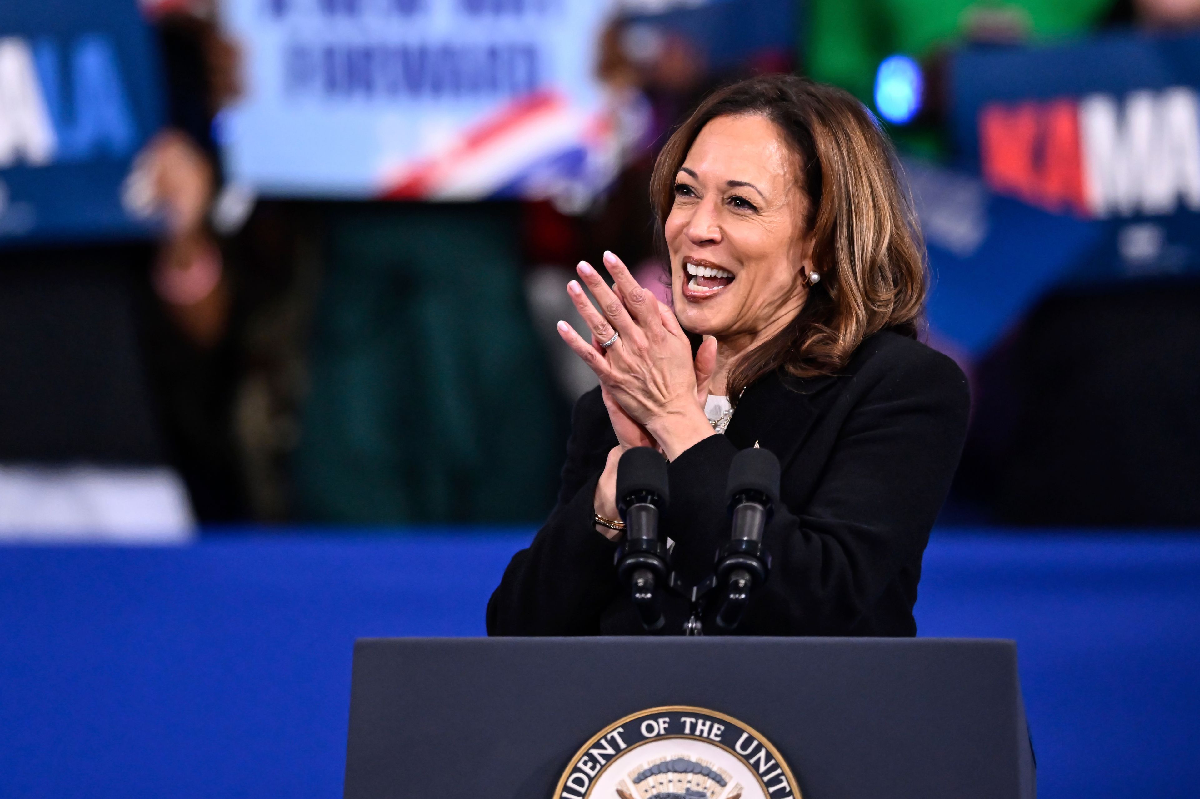 Democratic presidential nominee Vice President Kamala Harris speaks during a campaign event, Thursday, Sept. 12, 2024, in Greensboro, N.C. (AP Photo/Matt Kelley)