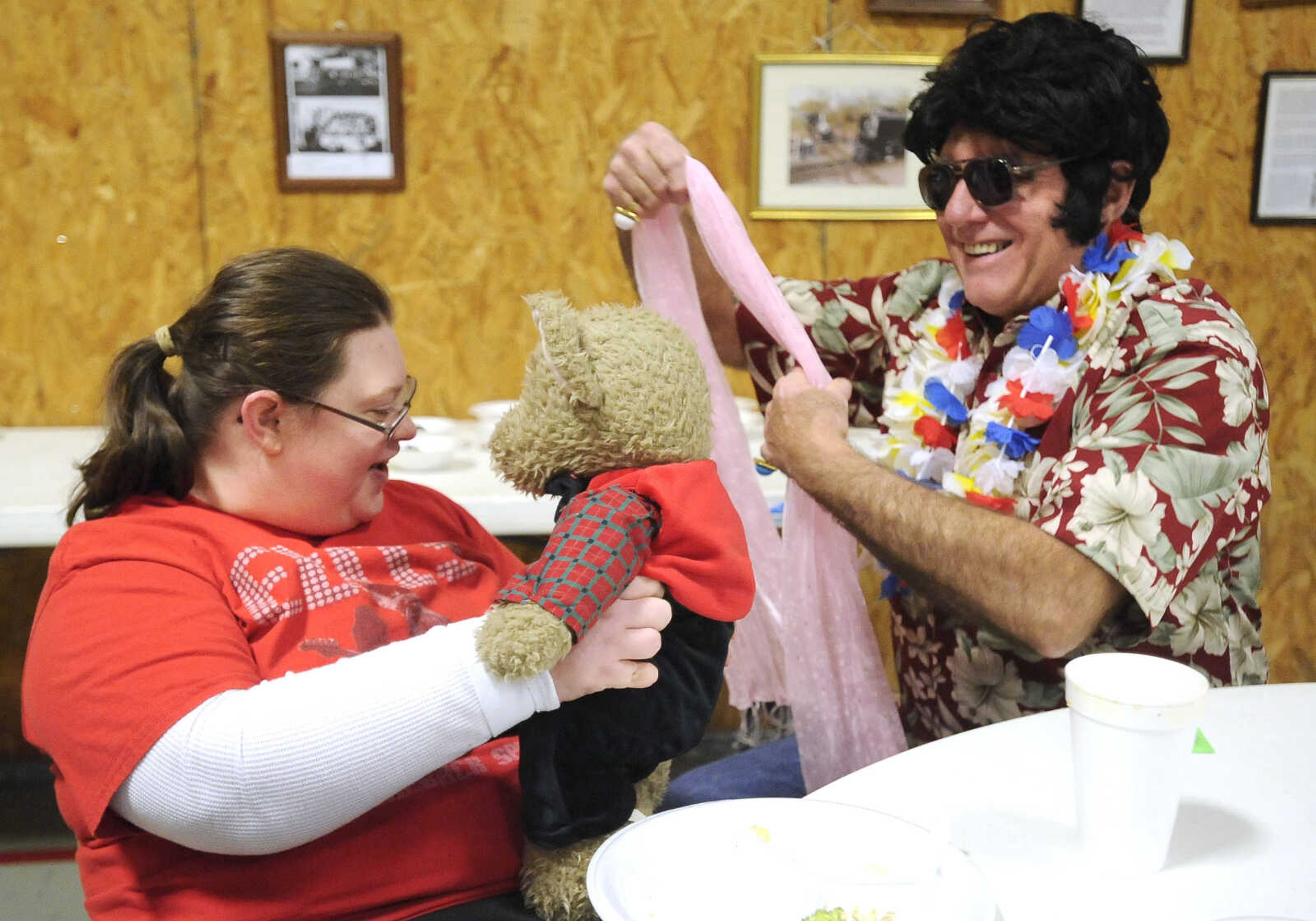 FRED LYNCH ~ flynch@semissourian.com
Amber Leigh Cook is surprised Wednesday, Jan. 10, 2018 by Don Hester as Elvis, before his performance at the monthly meeting of the Delta Senior Citizens in Delta. Hester knew Cook was a huge Elvis fan and decided to brighten her day.