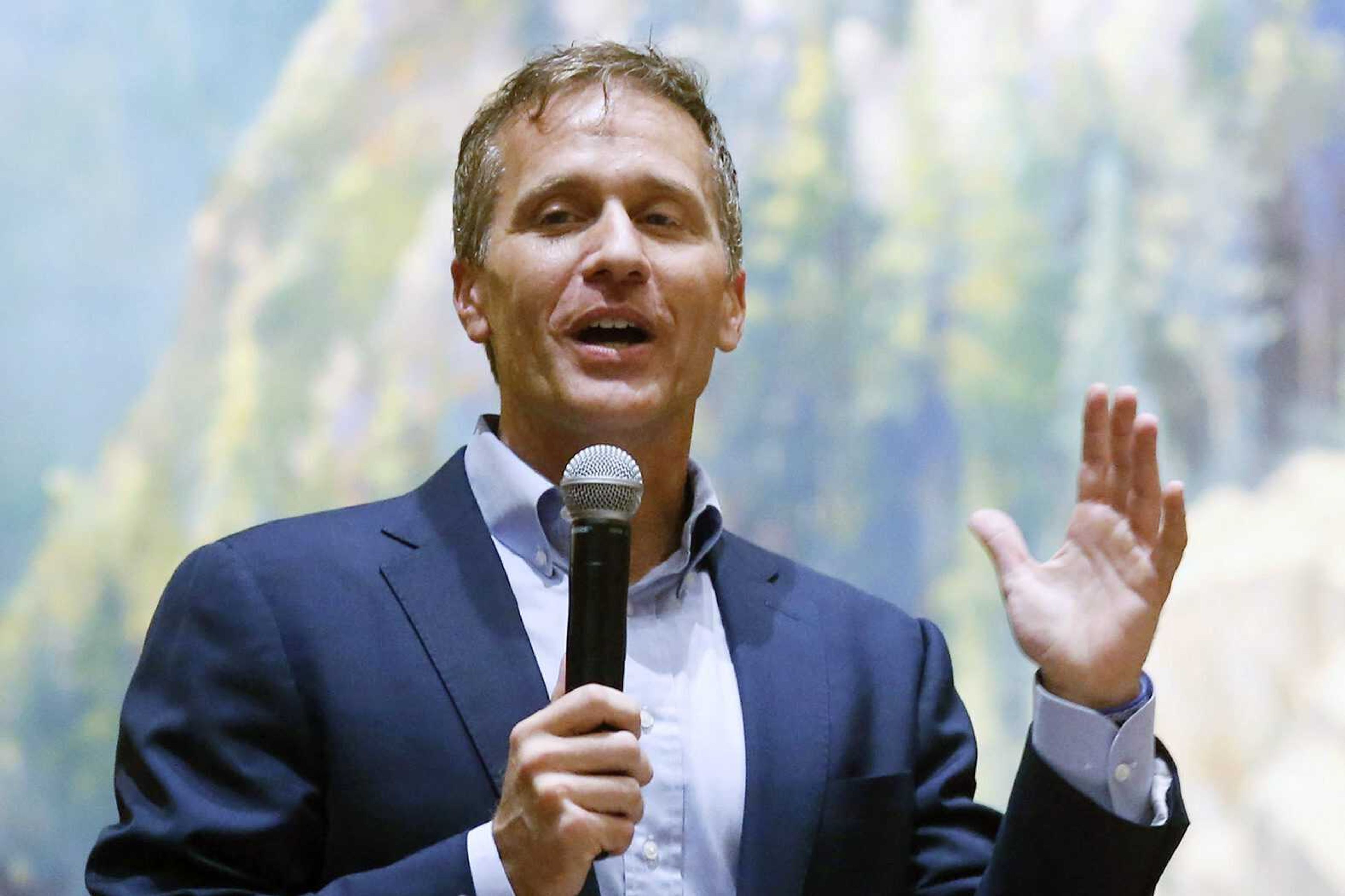 Former Gov. Eric Greitens speaks at the Taney County Lincoln Day event at the Chateau on the Lake on April 17, 2021, in Branson, Missouri.