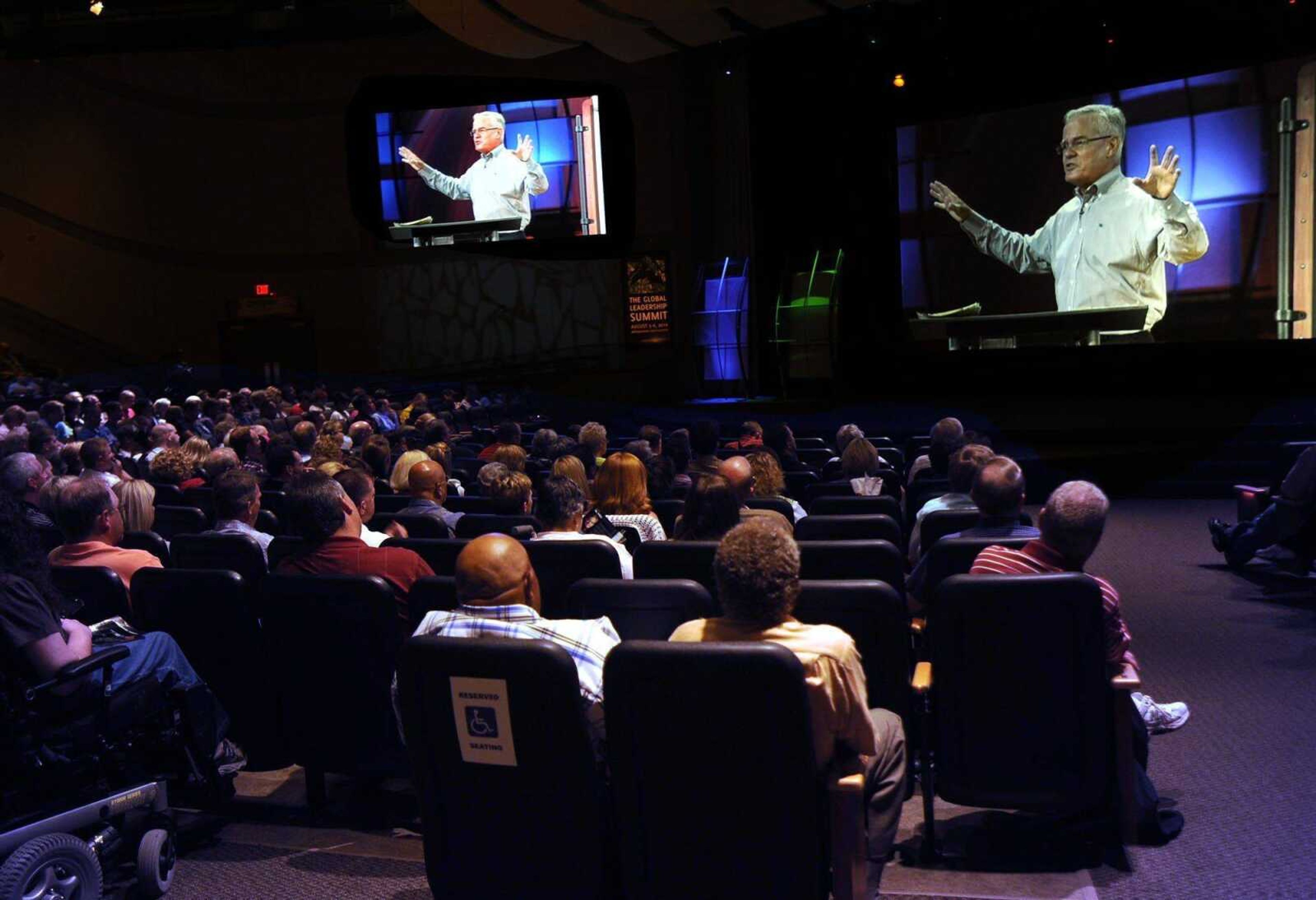 About 400 persons attended LaCroix Church in Cape Girardeau for The Global Leadership Summit live satellite conference Thursday and Friday. More than 58,000 persons registered at various host sites throughout the United States for the 15th annual event. (Fred Lynch)