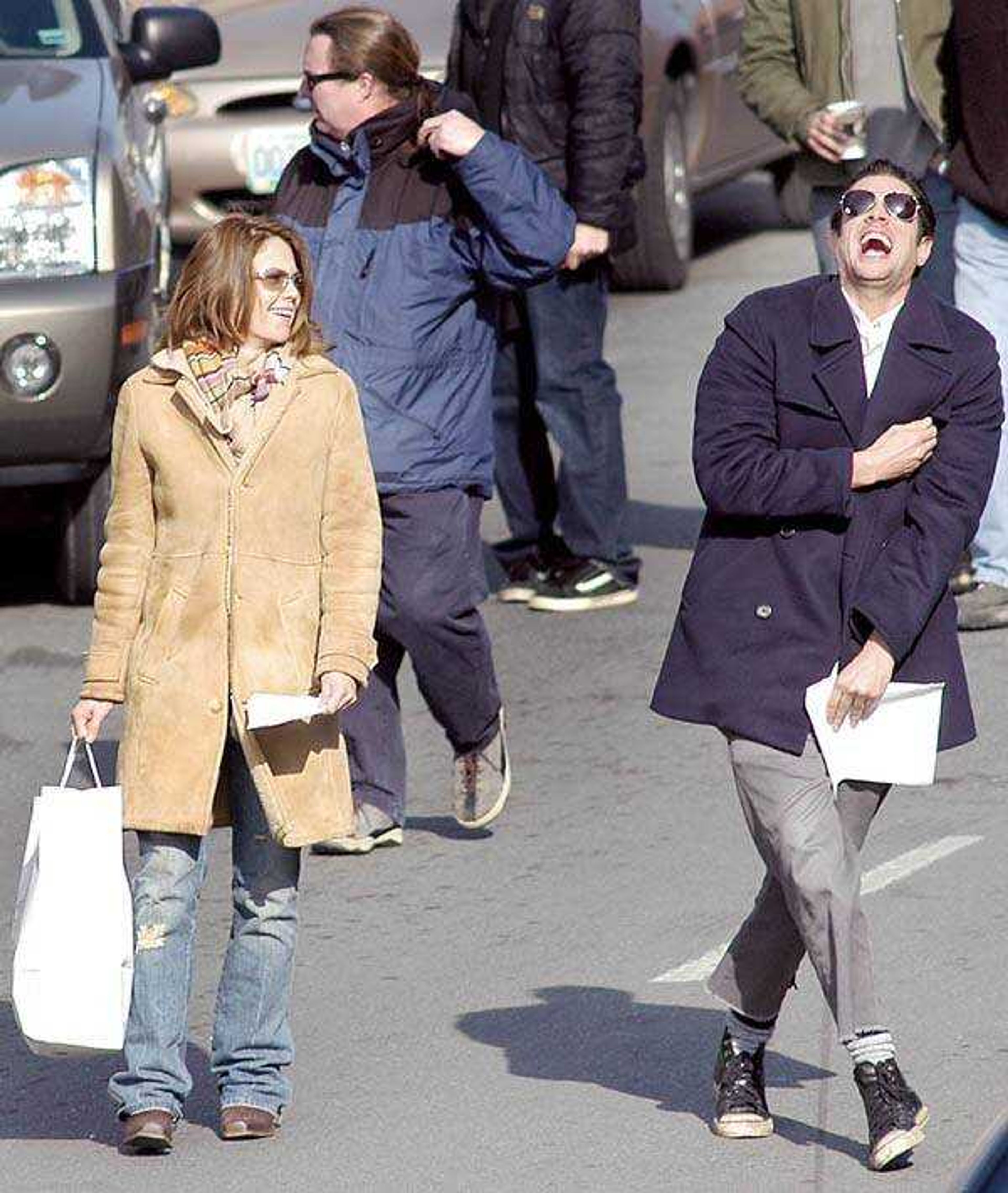 Diane Lane and Johnny Knoxville shared a moment together while walking along Main Street in Cape Girardeau before filming one of the scenes from the movie "Killshot." Lane is playing the part of Carmen, who is on the run from a pair of hit men. Knoxville is playing the part of a Deputy U.S. Marshal. (Photos by Diane L. Wilson)