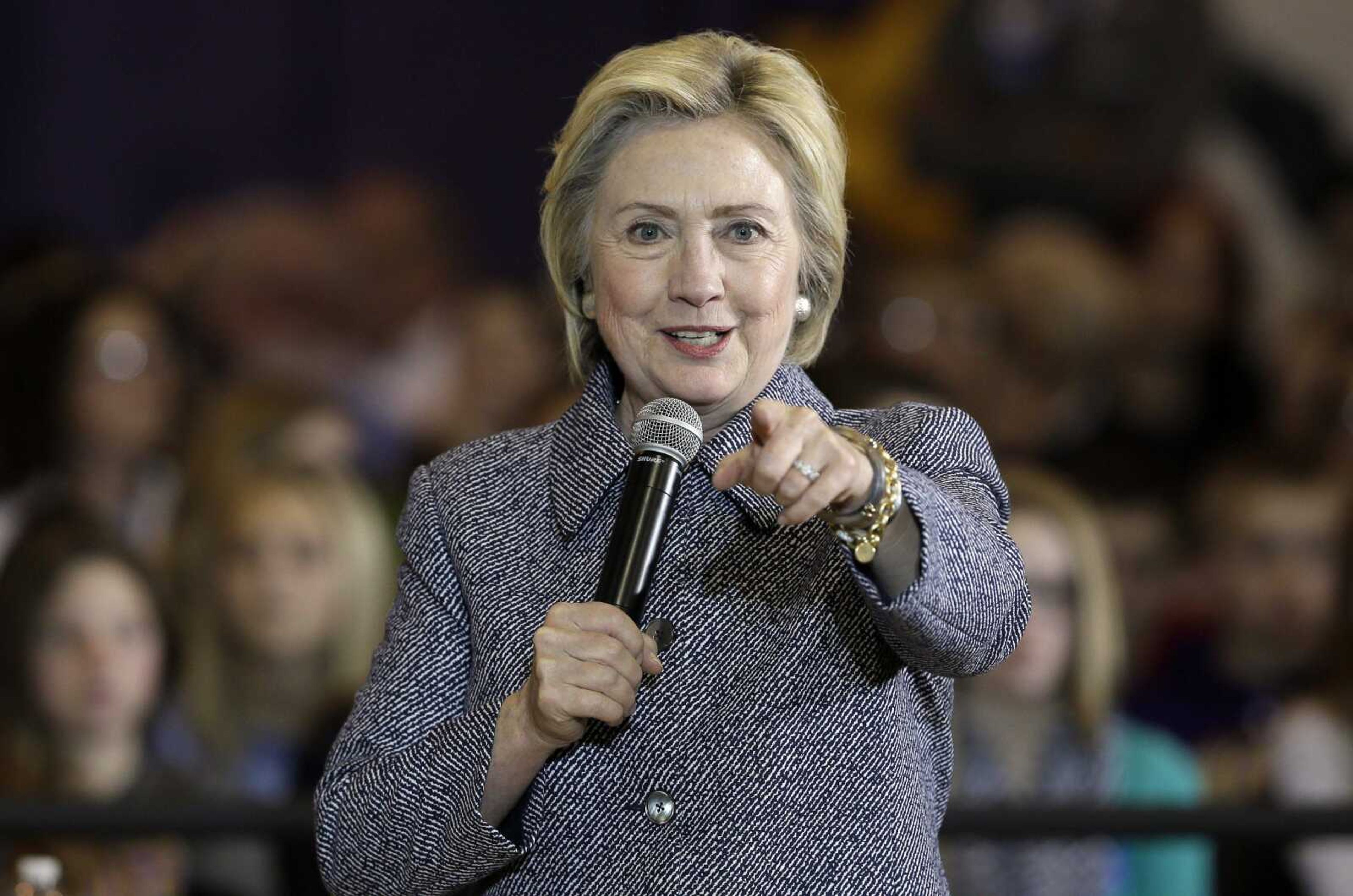 Democratic presidential candidate Hillary Clinton speaks during a town-hall meeting Tuesday at Keota High School in Keota, Iowa. (Charlie Neibergall ~ Associated Press)