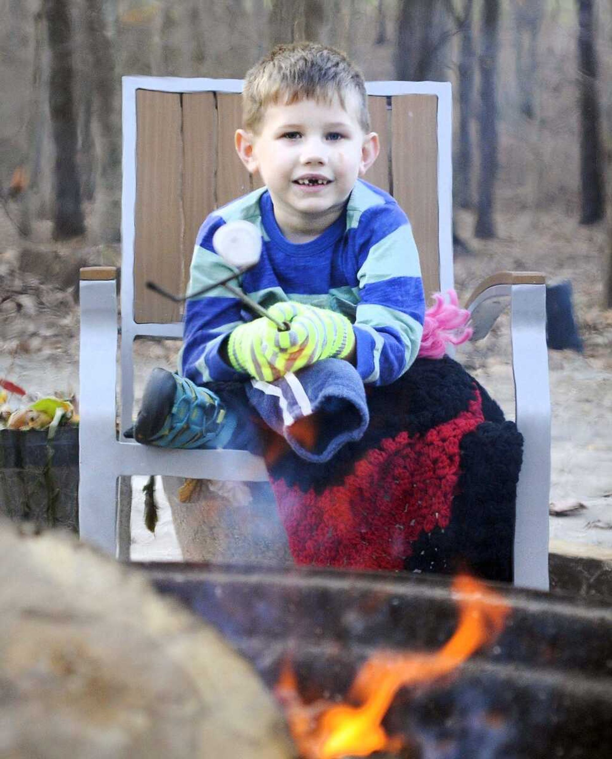 Declan Stevens roasts a marshmallow for a s'more Tuesday. (Laura Simon)